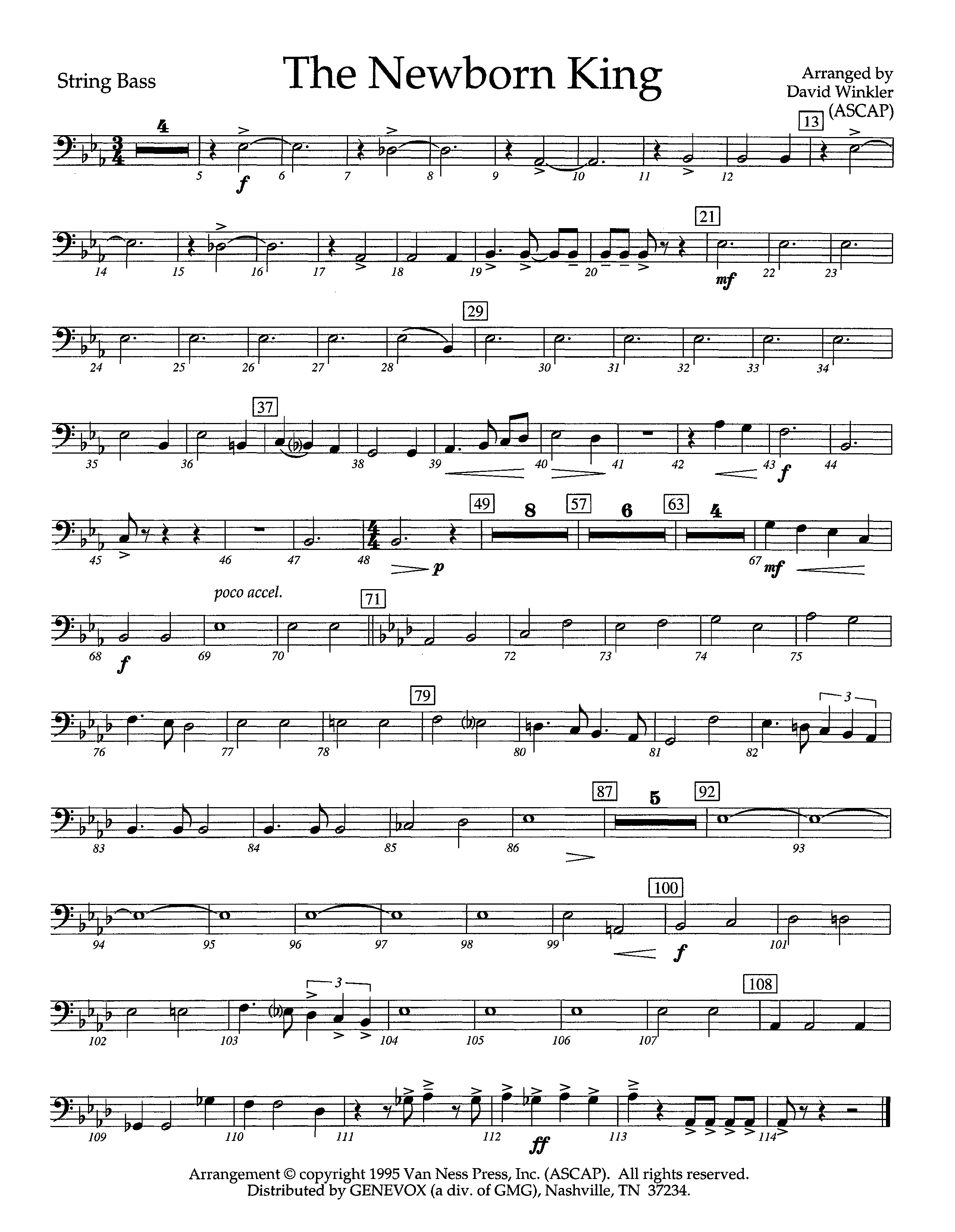 The Newborn King (Instrumental) Double Bass (Lifeway Worship / Arr. David Winkler)
