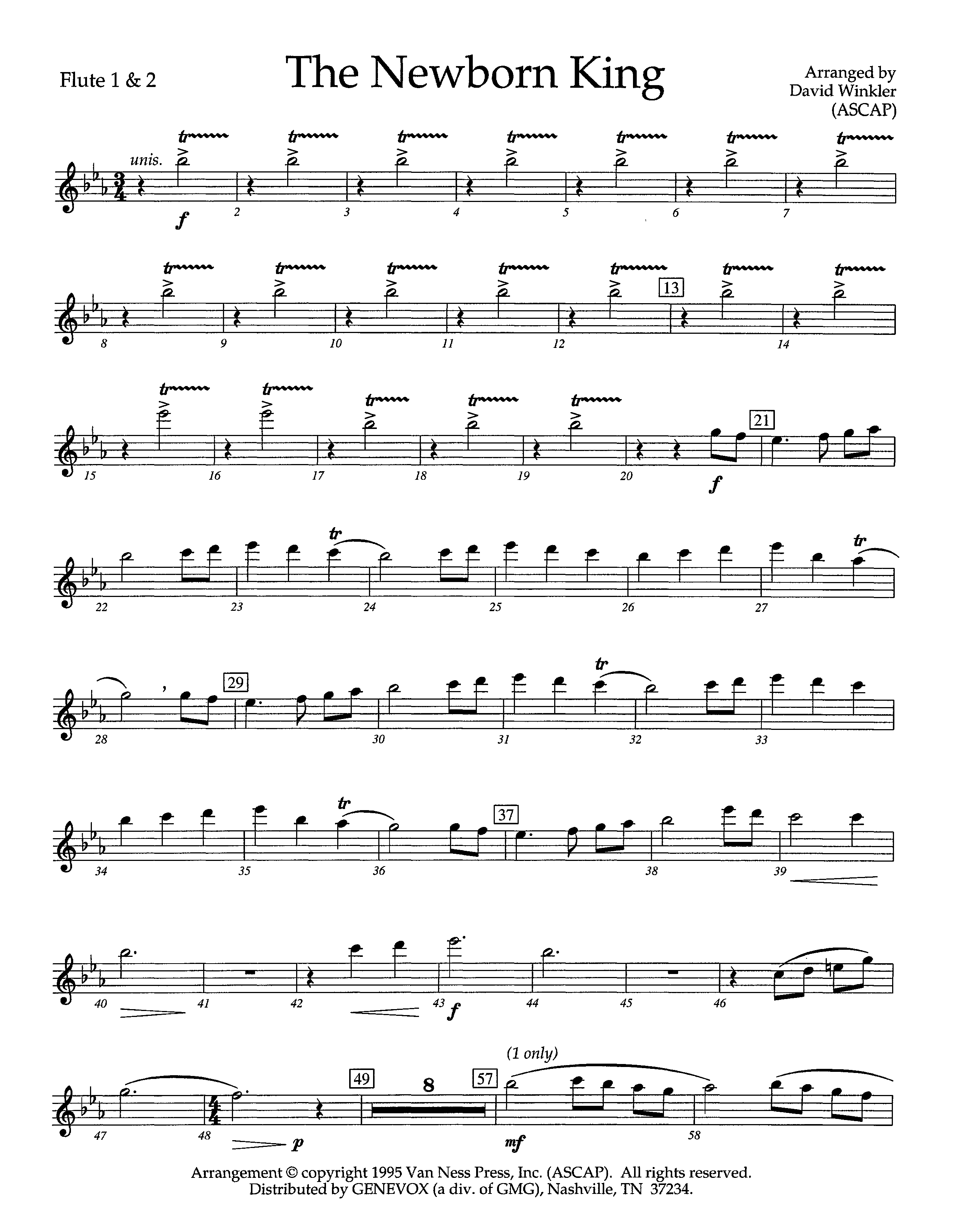 The Newborn King (Instrumental) Flute 1/2 (Lifeway Worship / Arr. David Winkler)