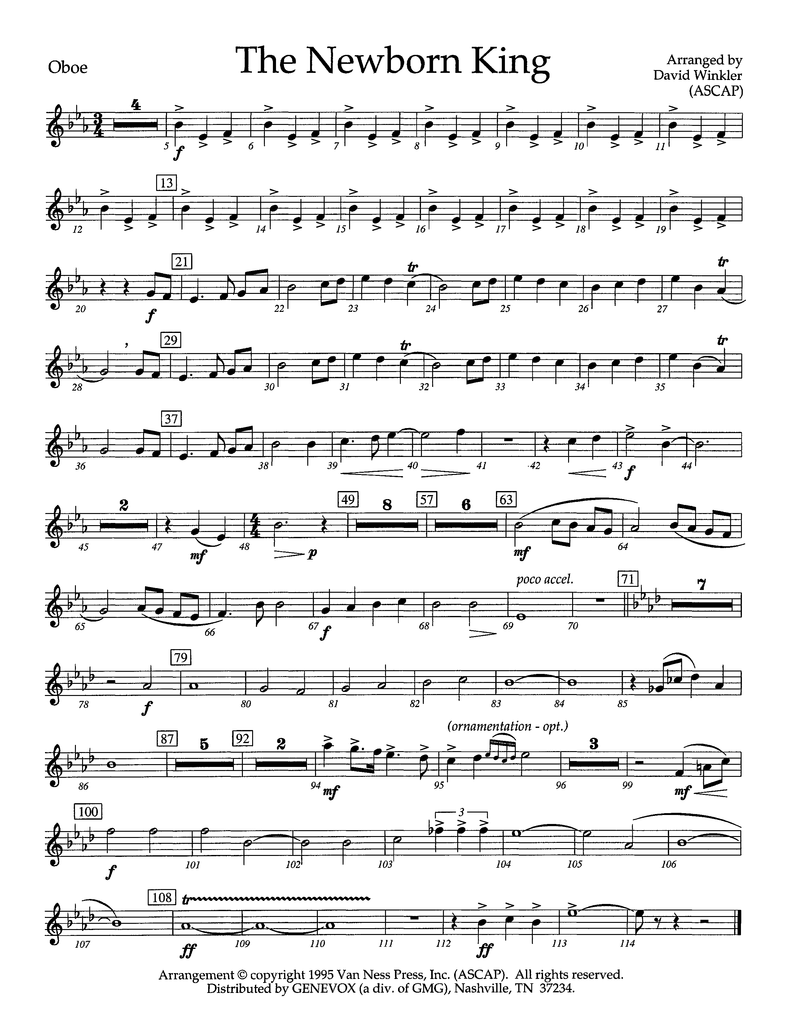 The Newborn King (Instrumental) Oboe (Lifeway Worship / Arr. David Winkler)