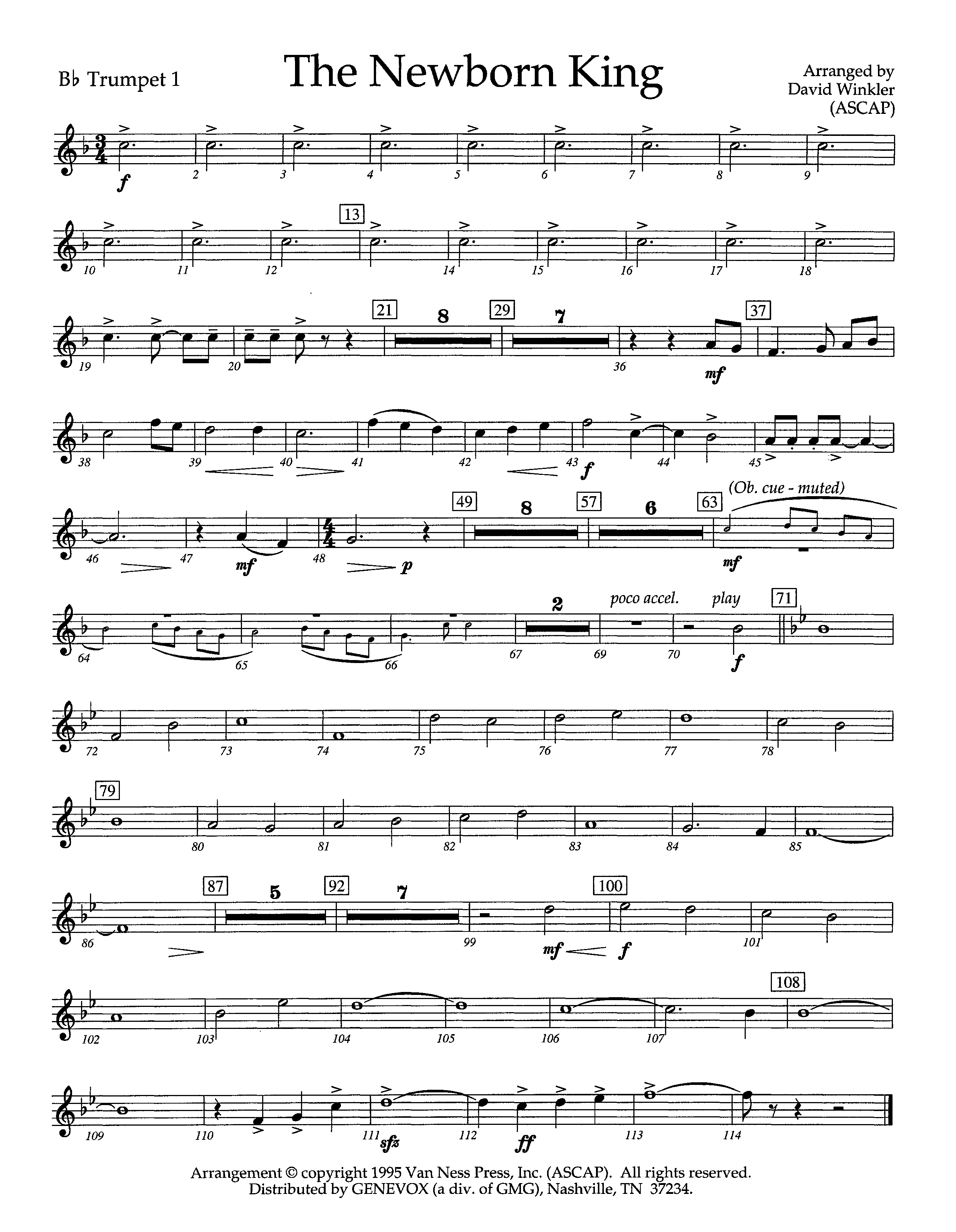 The Newborn King (Instrumental) Trumpet 1 (Lifeway Worship / Arr. David Winkler)