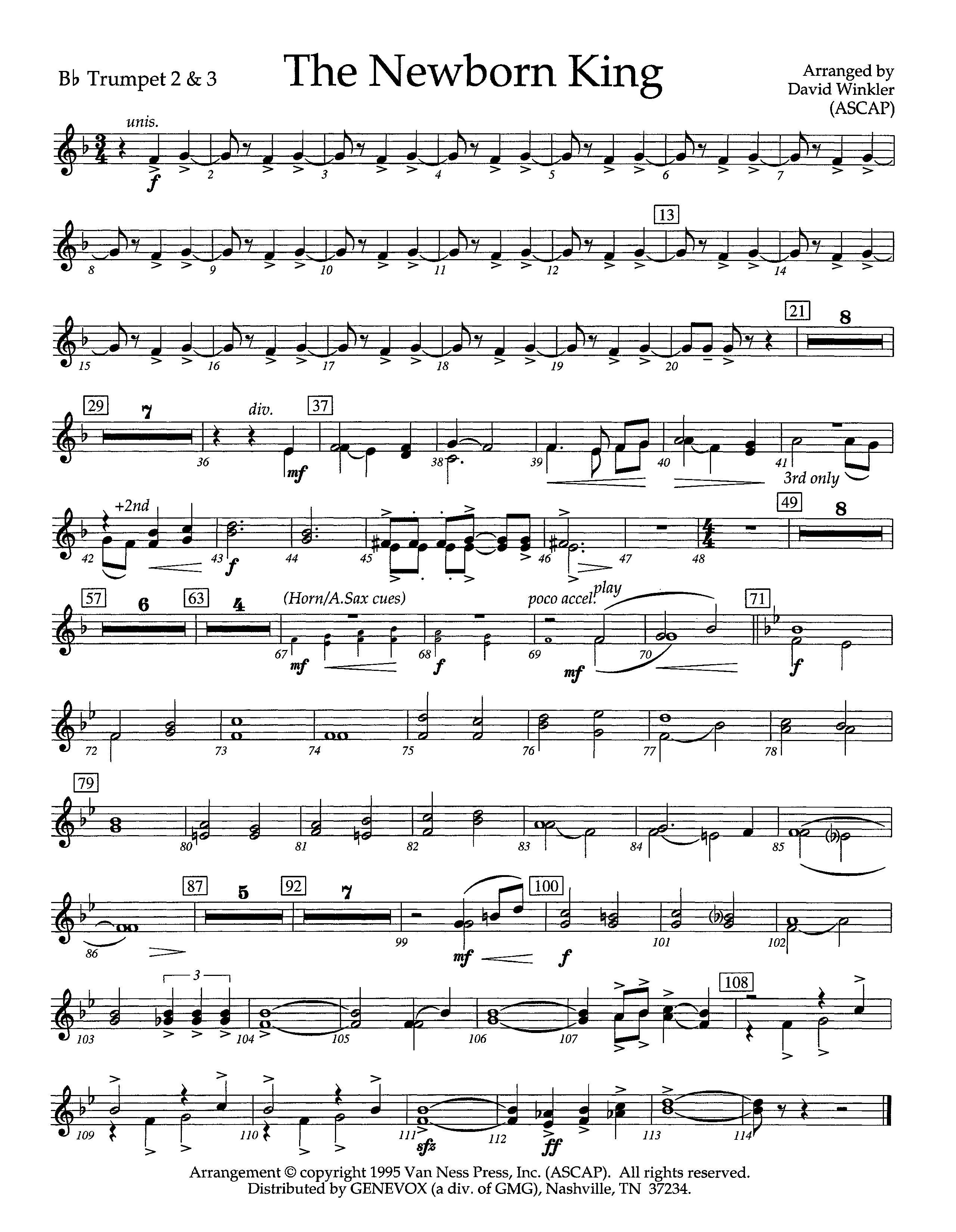 The Newborn King (Instrumental) Trumpet 2/3 (Lifeway Worship / Arr. David Winkler)