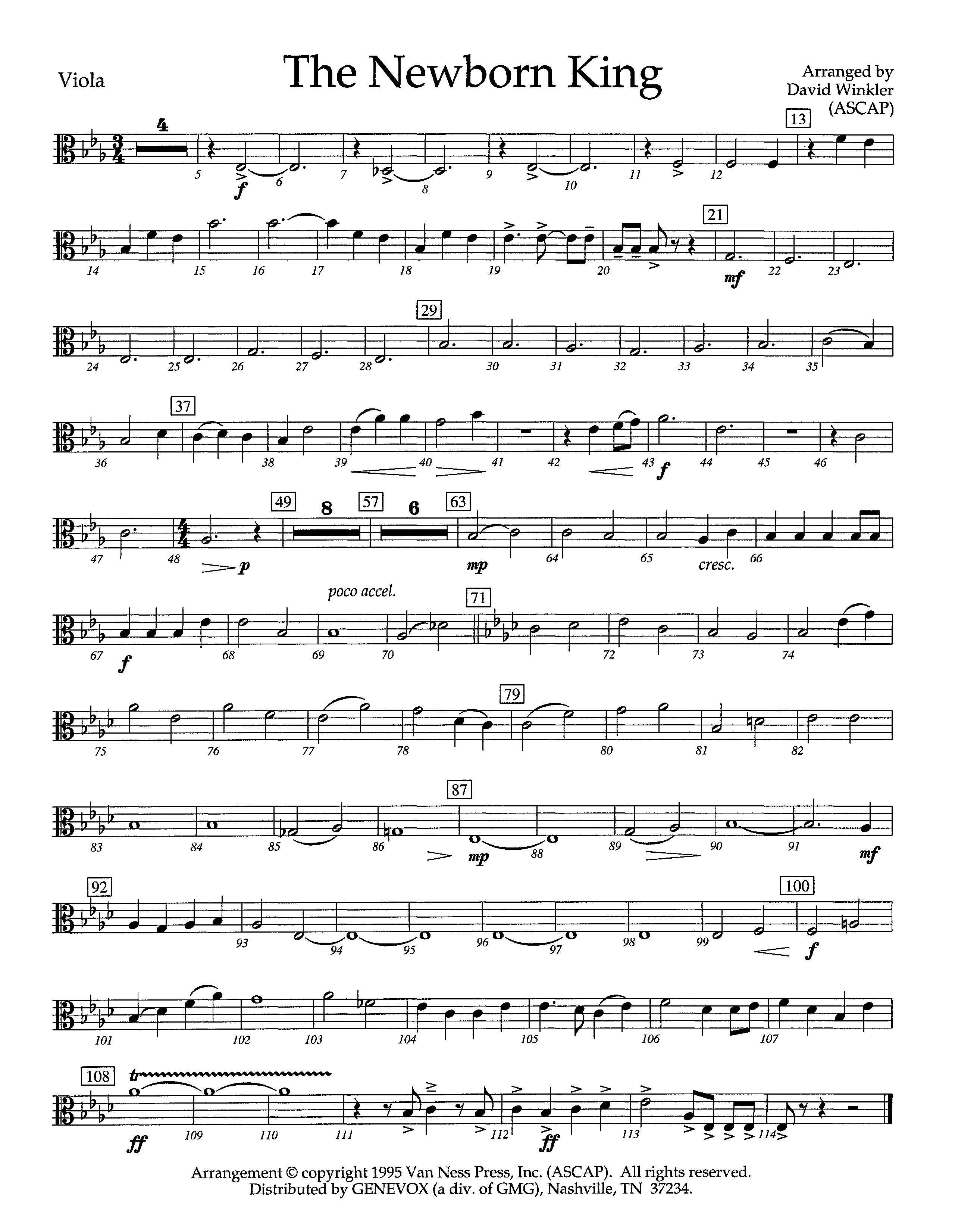 The Newborn King (Instrumental) Viola (Lifeway Worship / Arr. David Winkler)