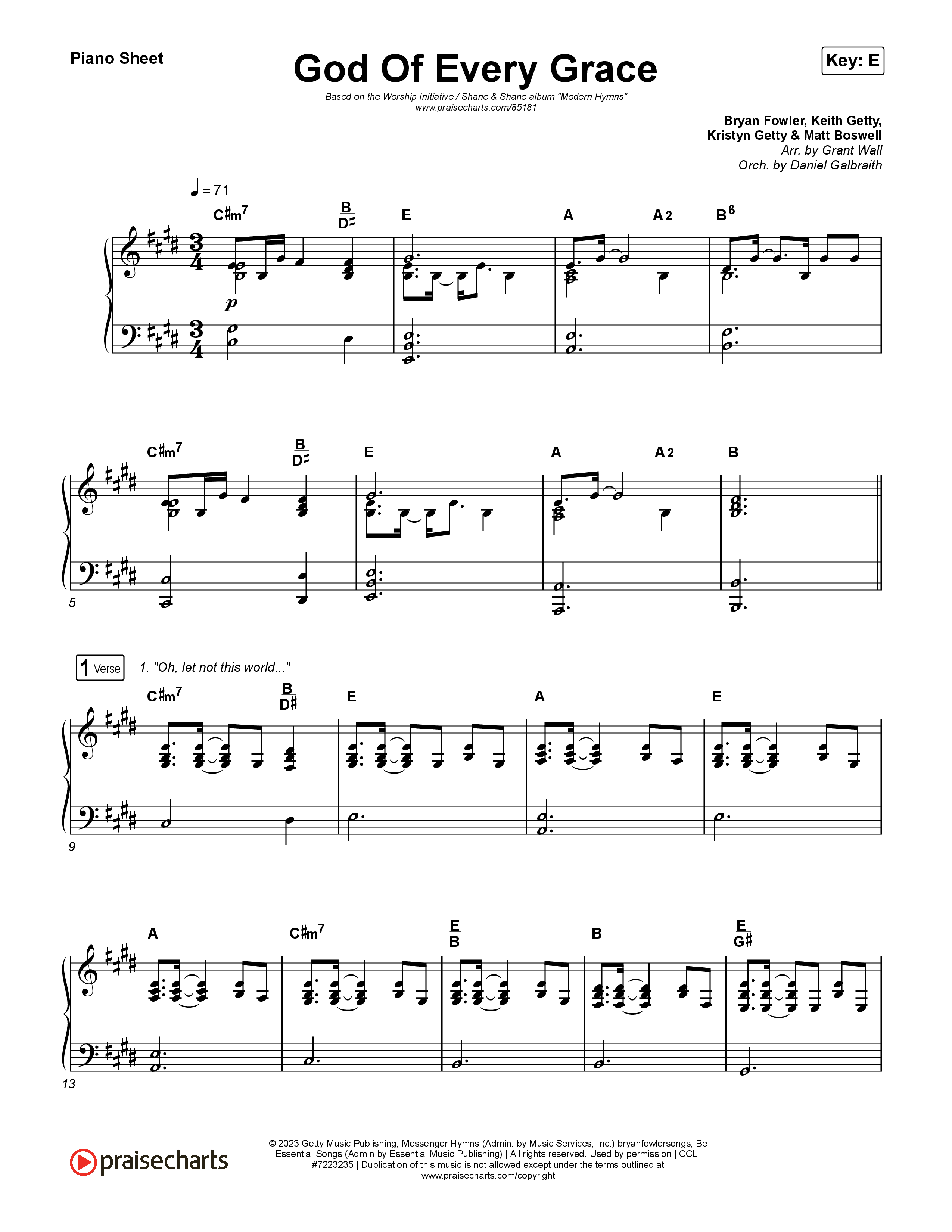 God Of Every Grace Piano Sheet (Shane & Shane)