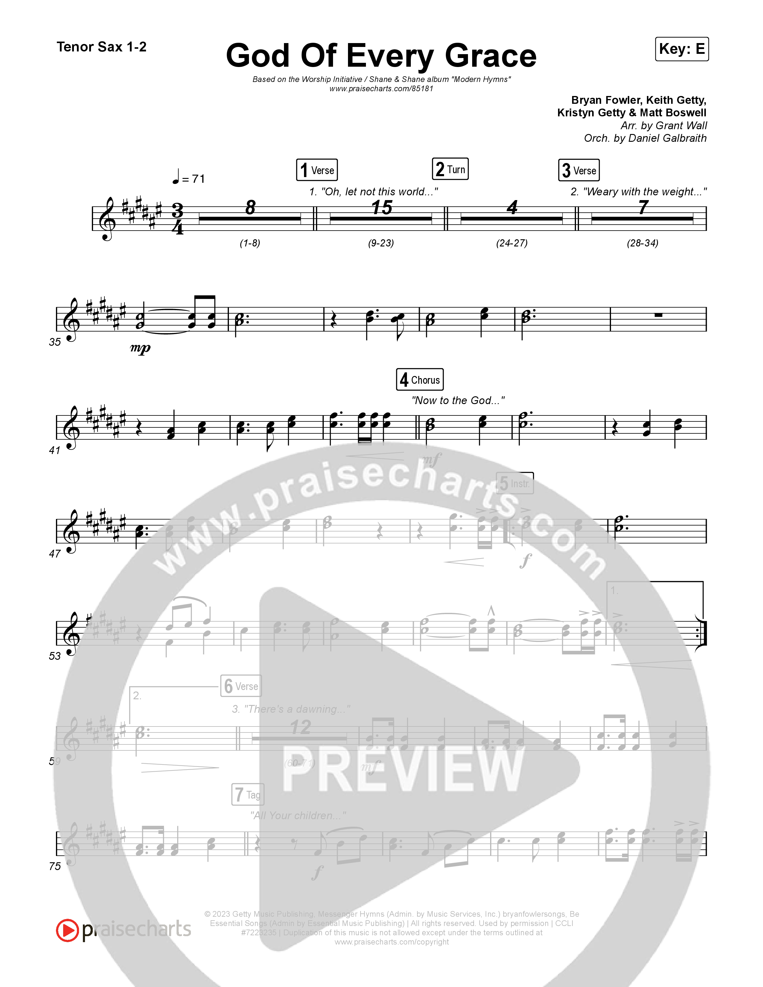 God Of Every Grace Tenor Sax 1,2 (Shane & Shane)