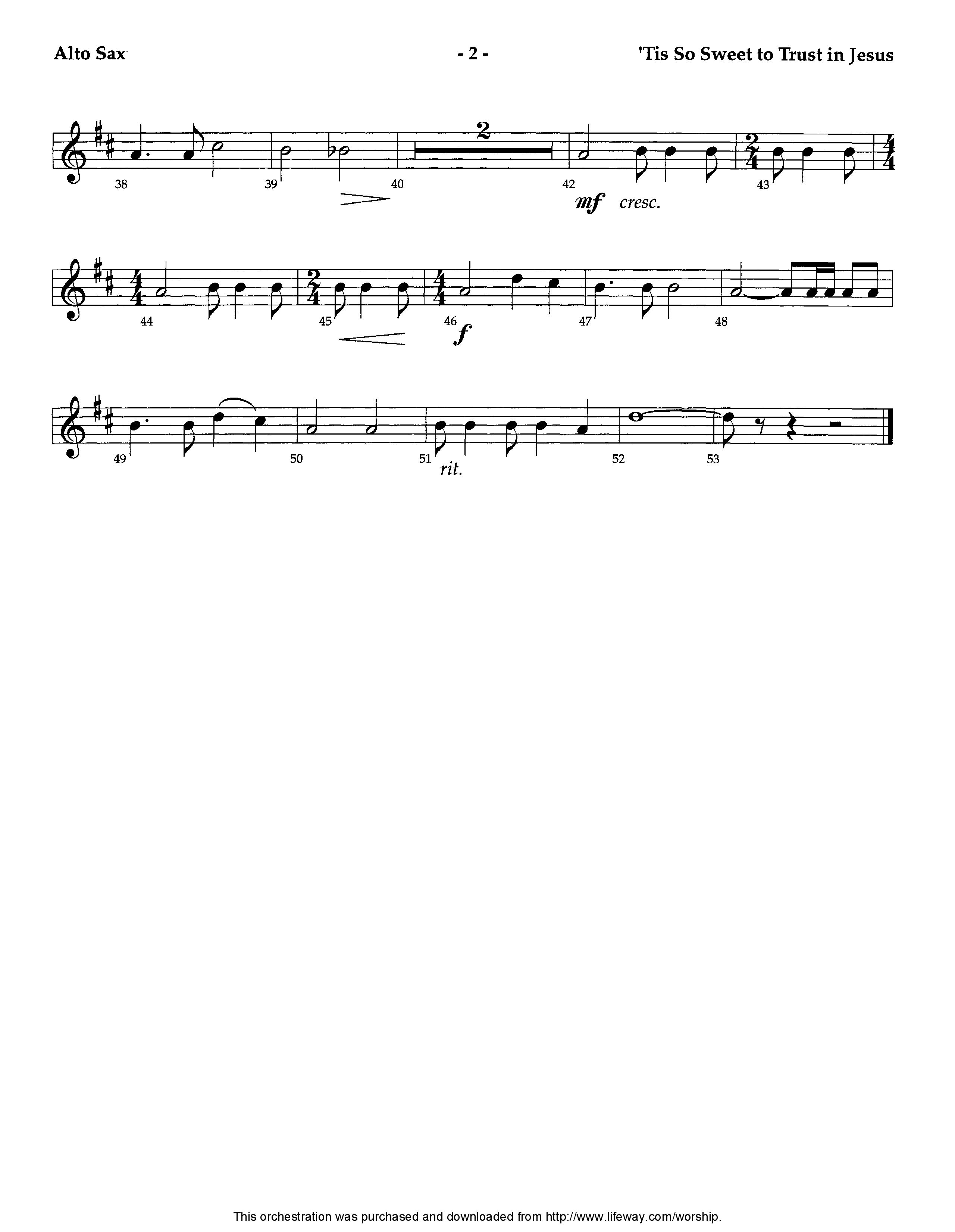 Tis So Sweet To Trust In Jesus (Instrumental) Alto Sax (Lifeway Worship / Arr. Ed Dickinson)