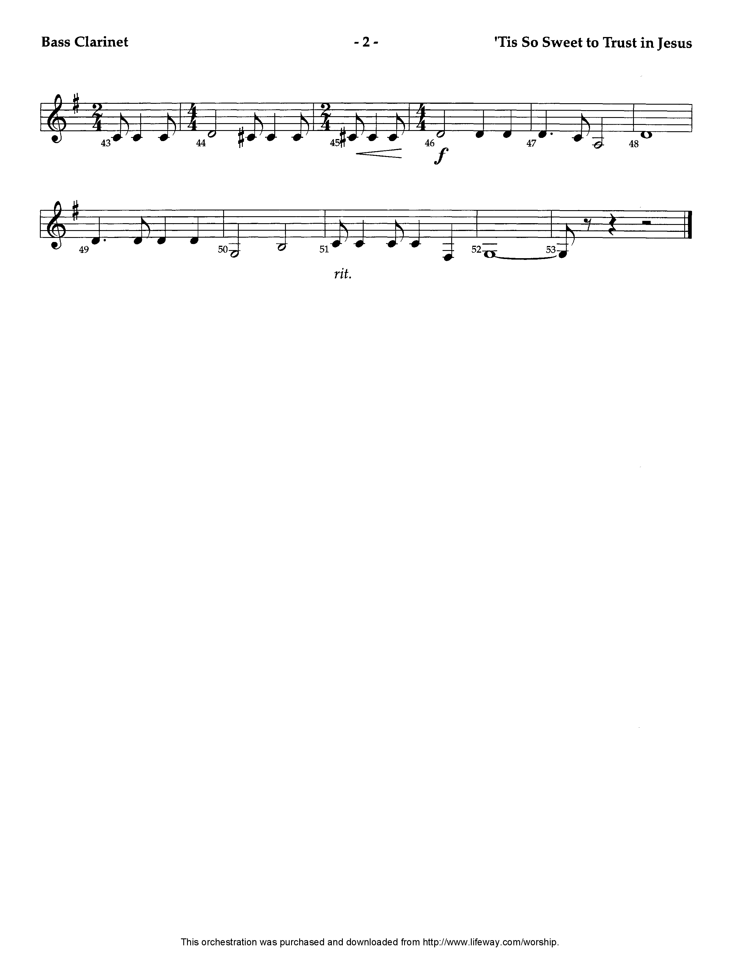 Tis So Sweet To Trust In Jesus (Instrumental) Bass Clarinet (Lifeway Worship / Arr. Ed Dickinson)