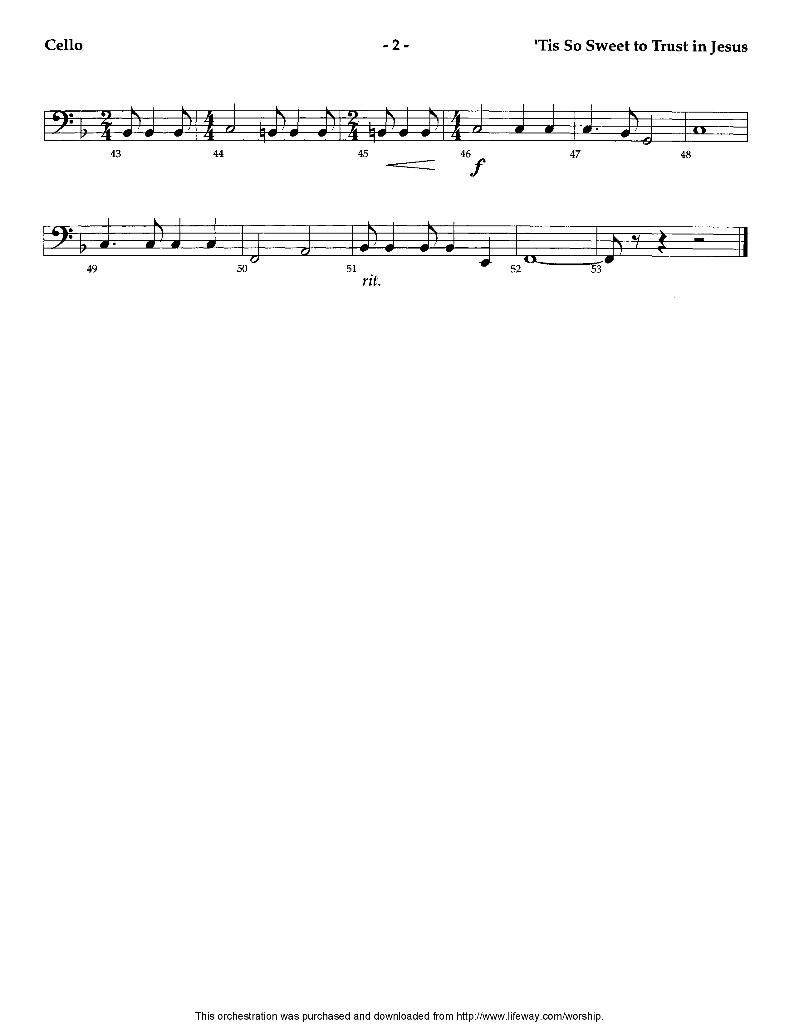 Tis So Sweet To Trust In Jesus (Instrumental) Cello (Lifeway Worship / Arr. Ed Dickinson)