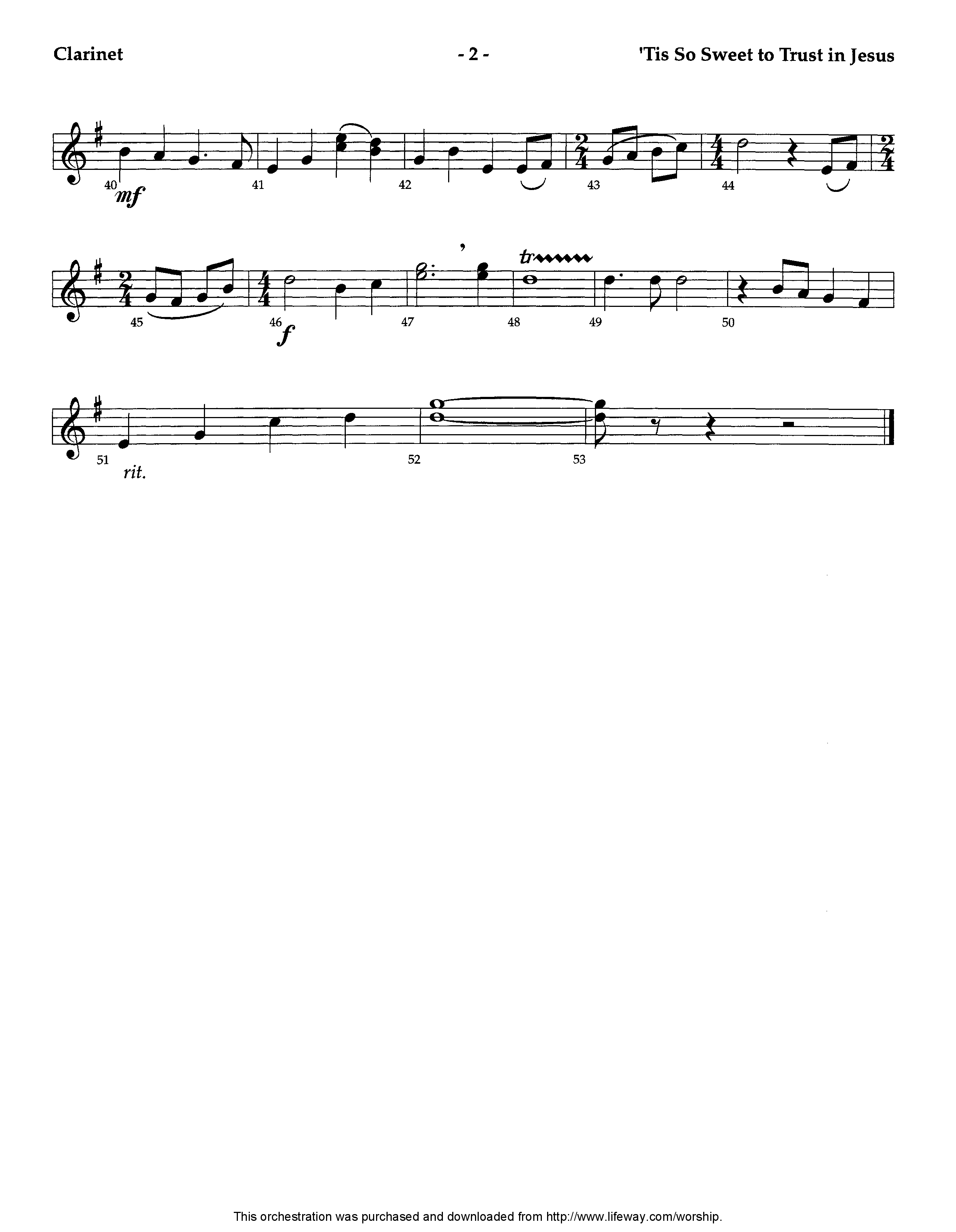 Tis So Sweet To Trust In Jesus (Instrumental) Clarinet (Lifeway Worship / Arr. Ed Dickinson)