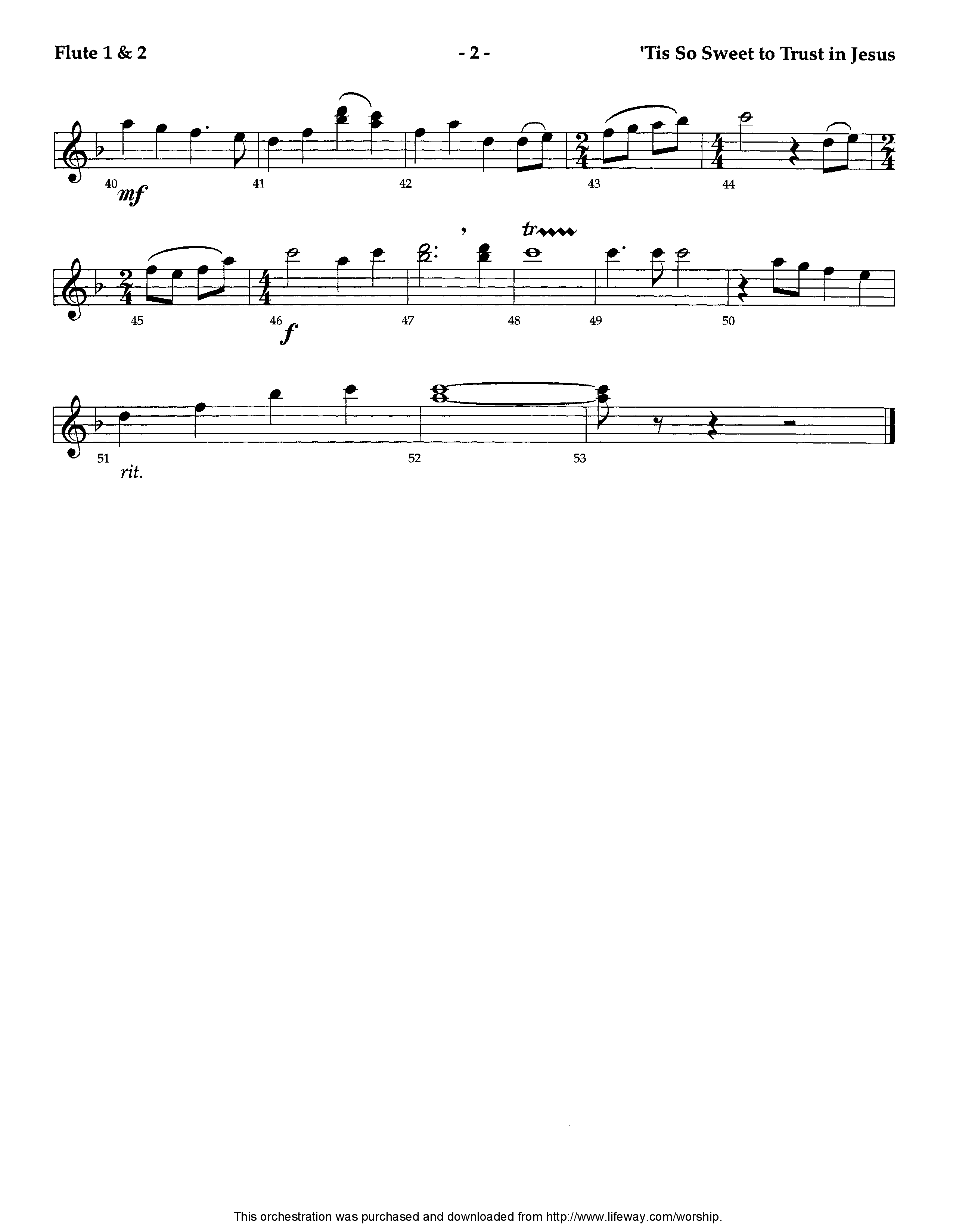 Tis So Sweet To Trust In Jesus (Instrumental) Flute 1/2 (Lifeway Worship / Arr. Ed Dickinson)