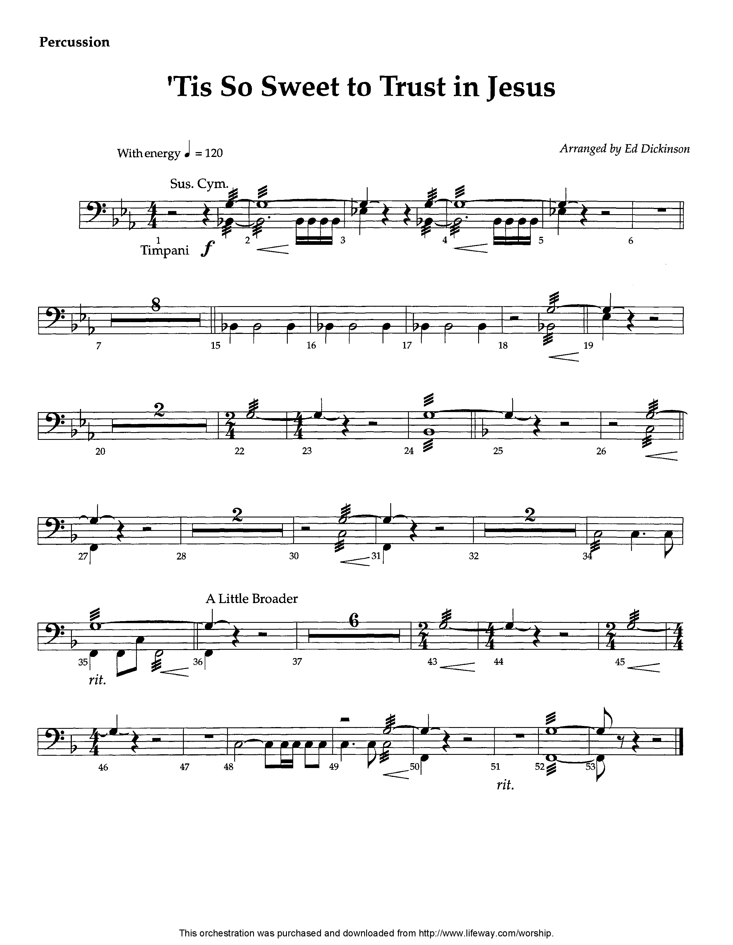 Tis So Sweet To Trust In Jesus (Instrumental) Percussion (Lifeway Worship / Arr. Ed Dickinson)