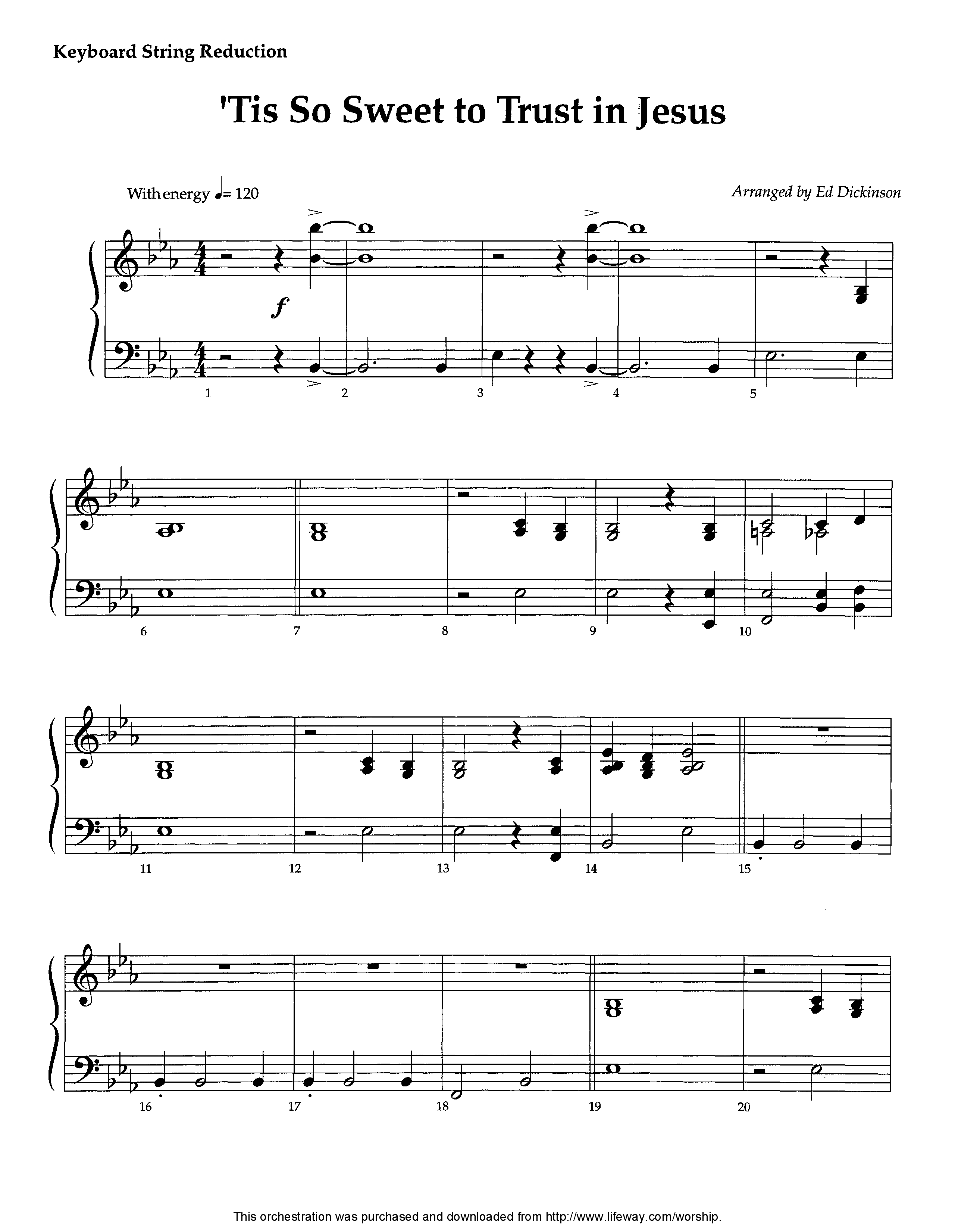 Tis So Sweet To Trust In Jesus (Instrumental) String Reduction (Lifeway Worship / Arr. Ed Dickinson)