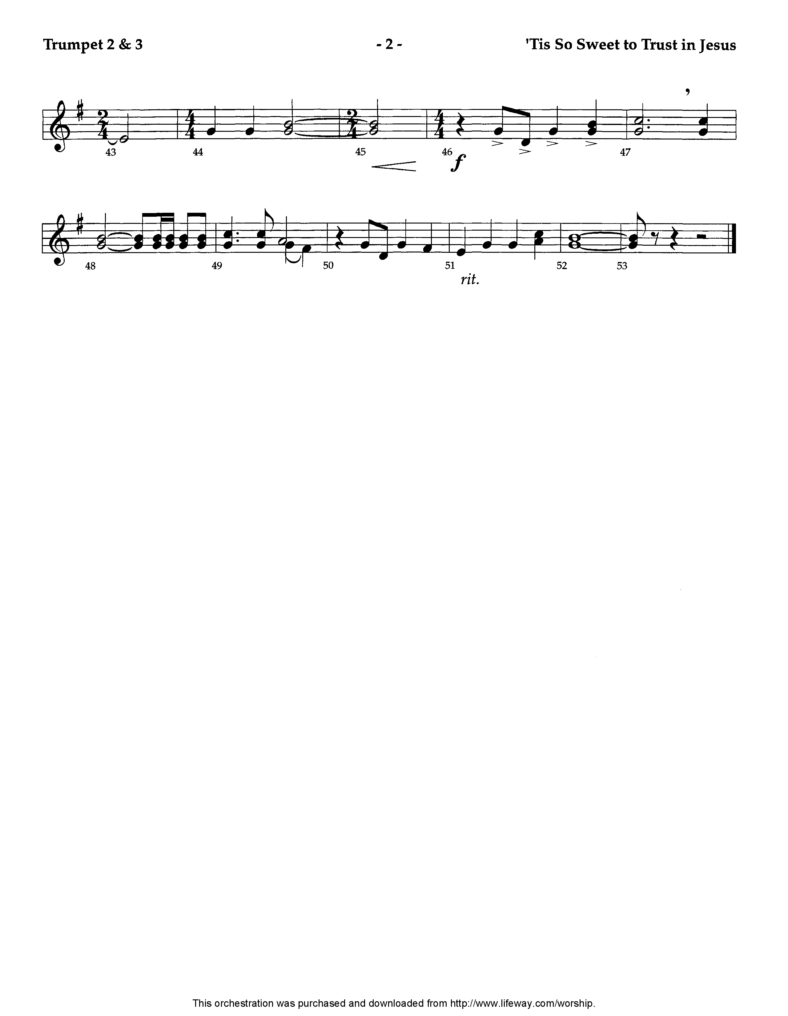 Tis So Sweet To Trust In Jesus (Instrumental) Trumpet 2/3 (Lifeway Worship / Arr. Ed Dickinson)