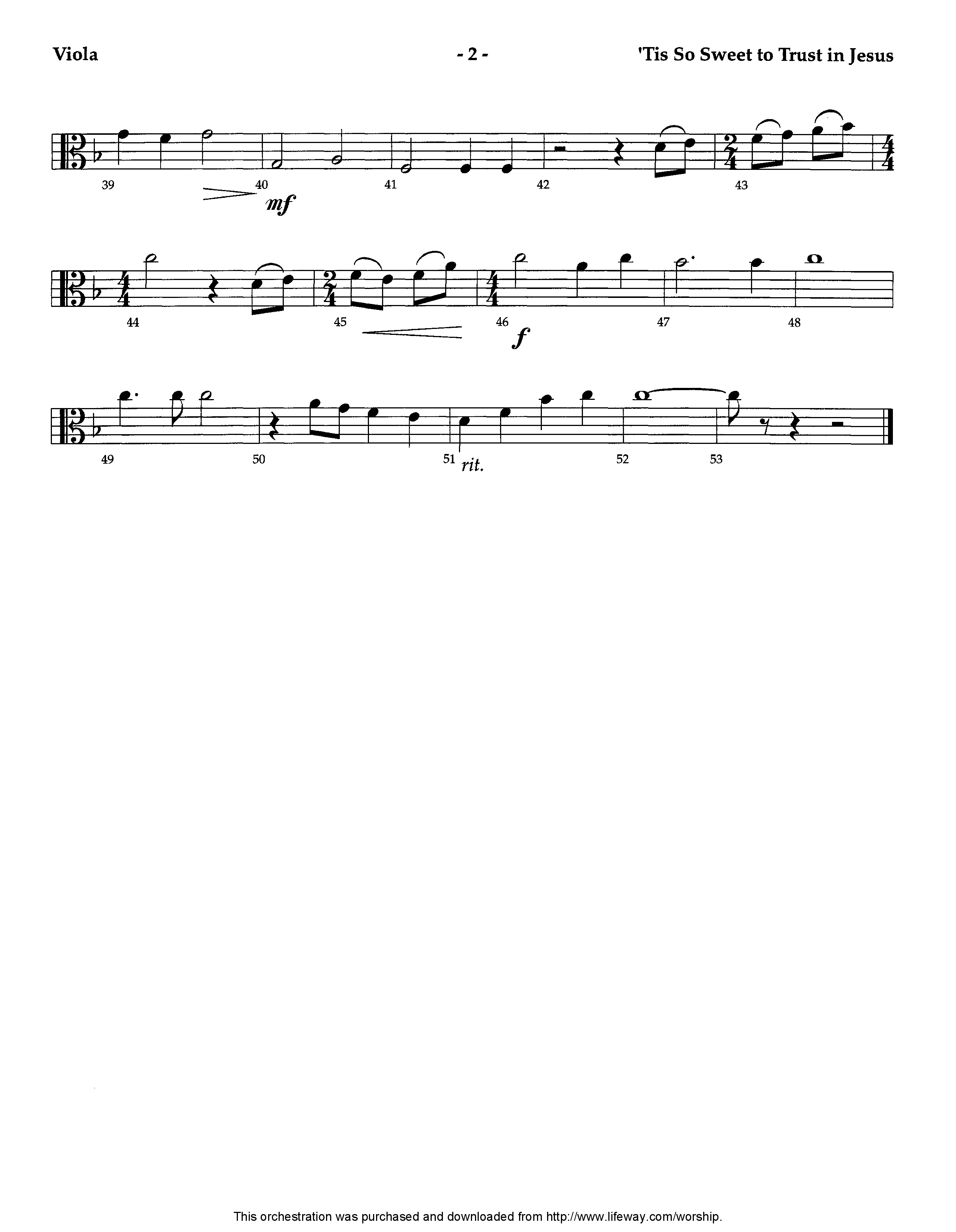 Tis So Sweet To Trust In Jesus (Instrumental) Viola (Lifeway Worship / Arr. Ed Dickinson)