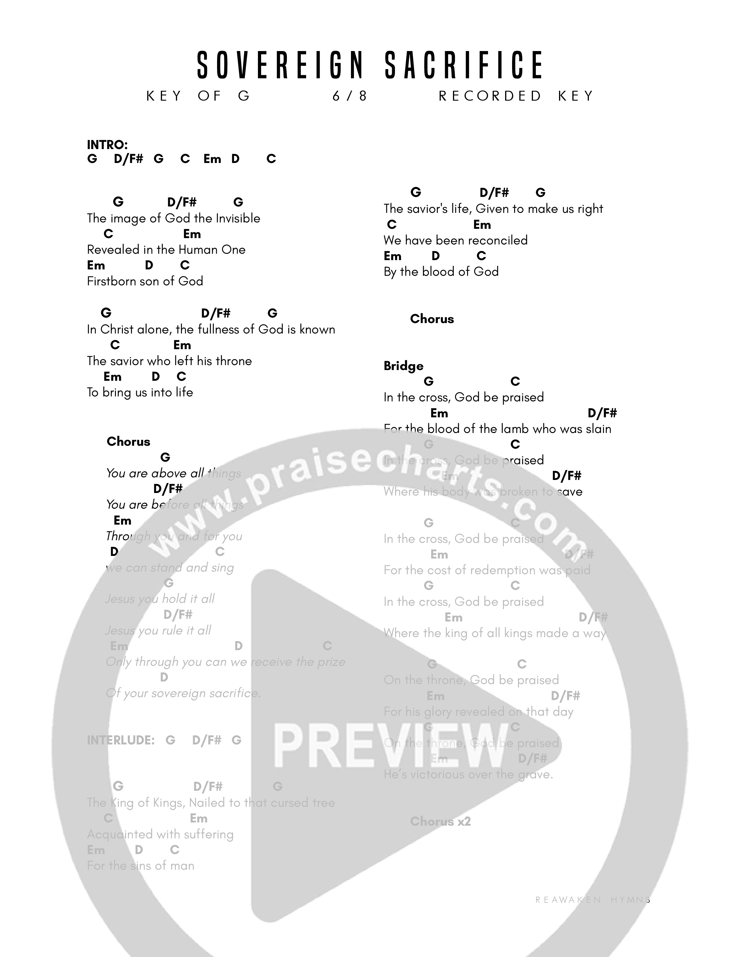 Sovereign Sacrifice Chord Chart (Reawaken Hymns)