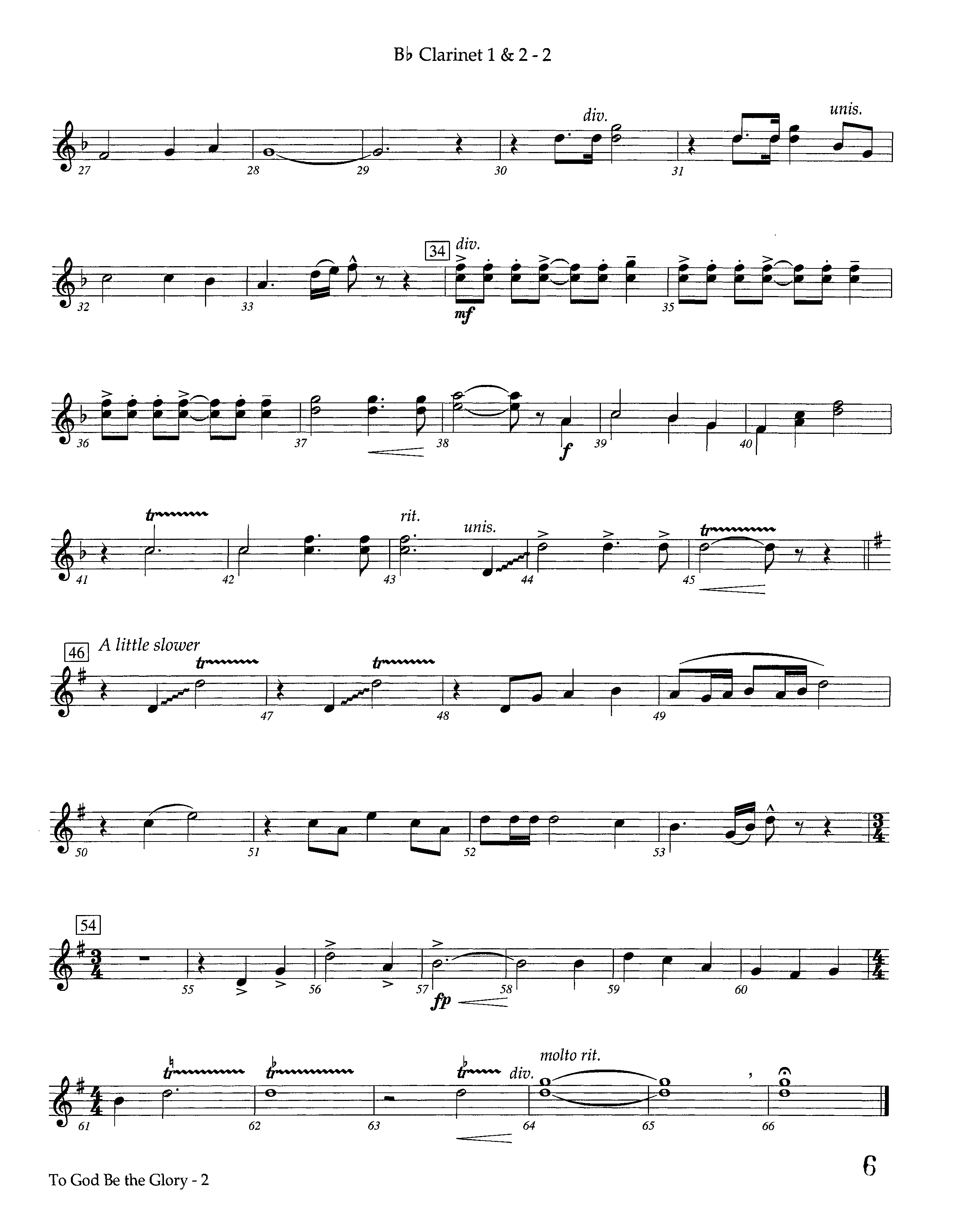 To God Be The Glory (Instrumental) Clarinet 1/2 (Lifeway Worship / Arr. Ed Dickinson)