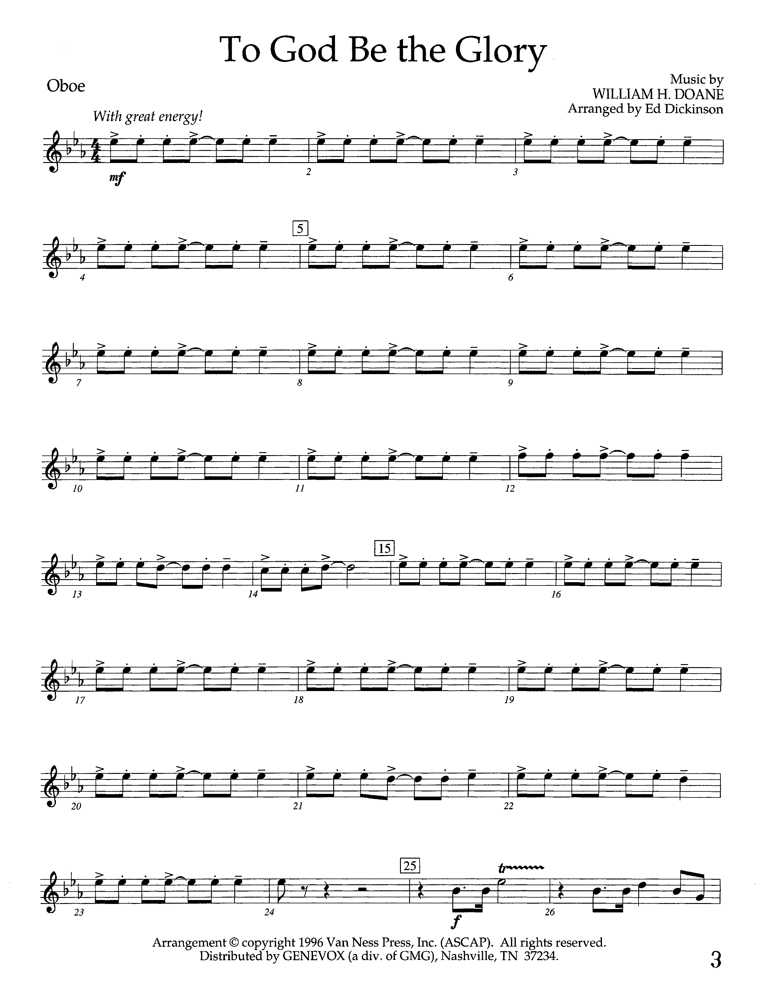 To God Be The Glory (Instrumental) Oboe 1/2 (Lifeway Worship / Arr. Ed Dickinson)