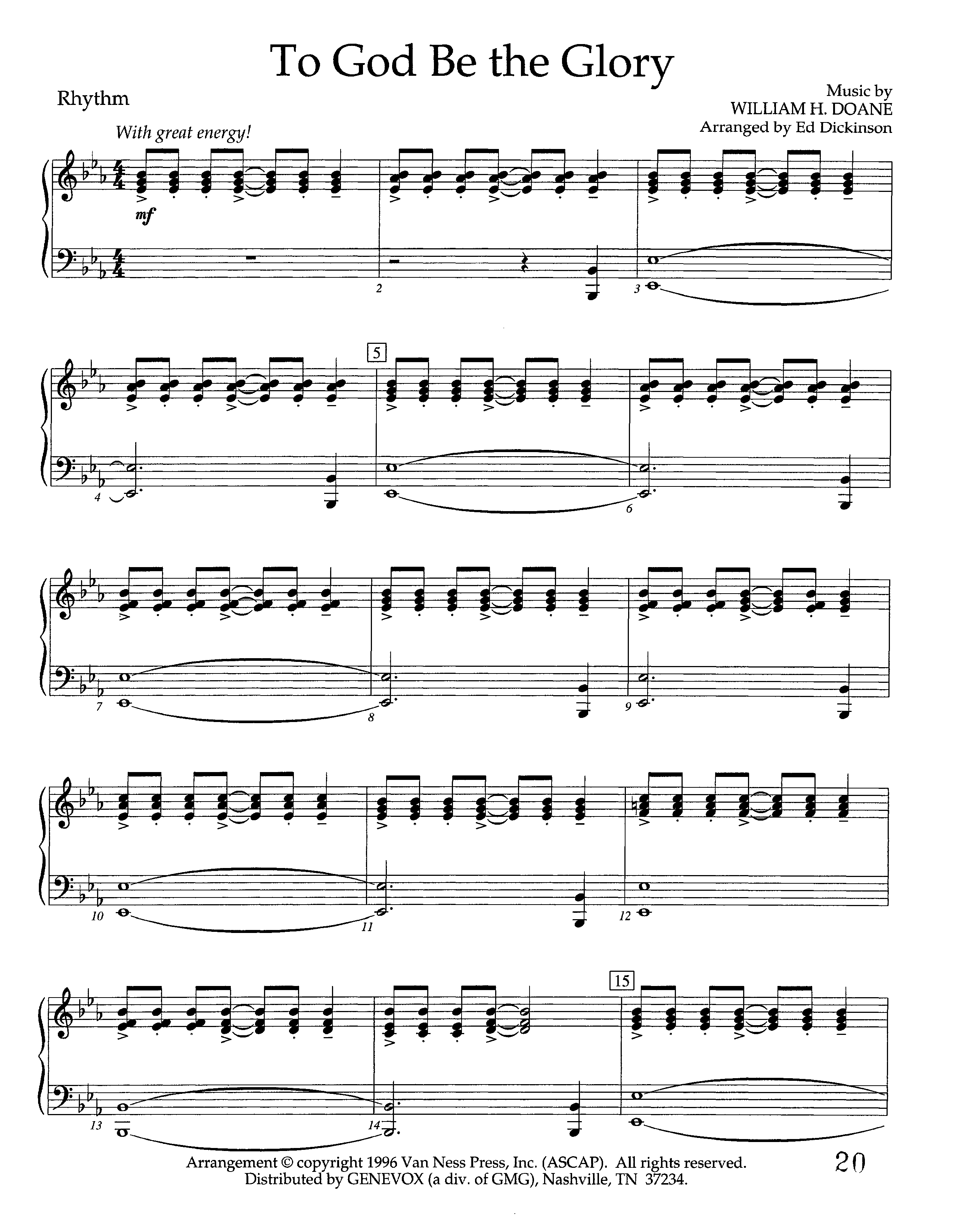 To God Be The Glory (Instrumental) Piano/Rhythm (Lifeway Worship / Arr. Ed Dickinson)