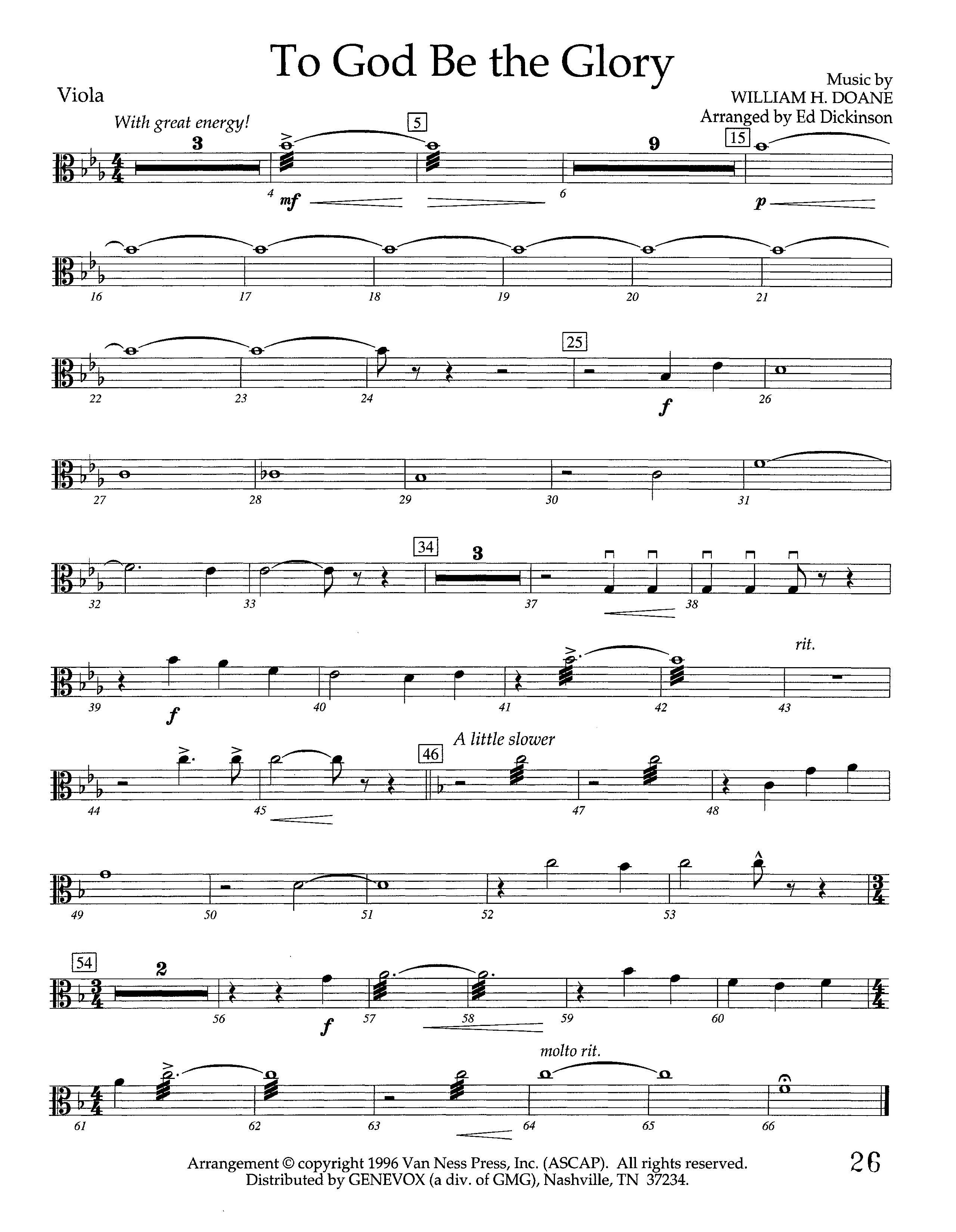 To God Be The Glory (Instrumental) Viola (Lifeway Worship / Arr. Ed Dickinson)