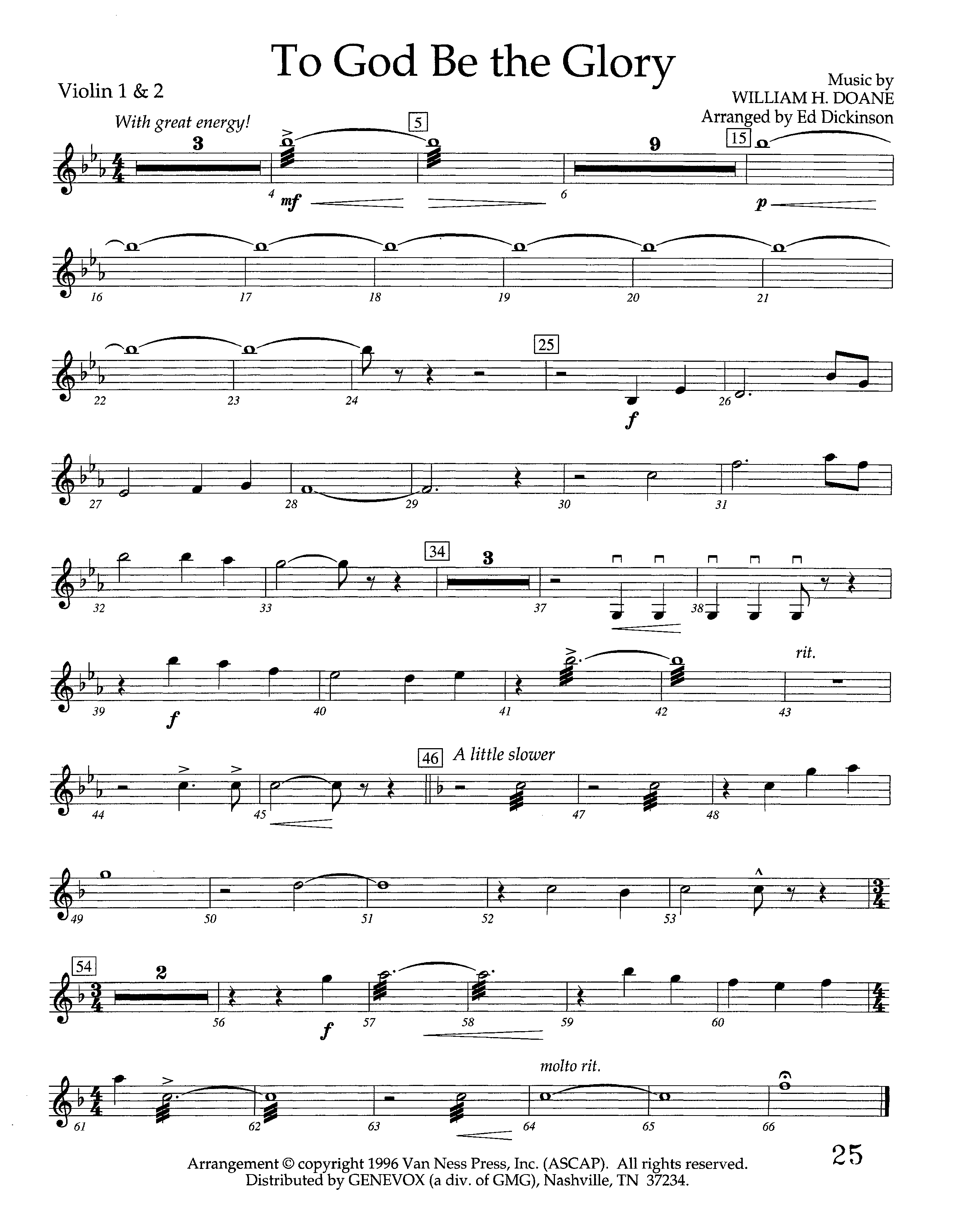 To God Be The Glory (Instrumental) Violin 1/2 (Lifeway Worship / Arr. Ed Dickinson)