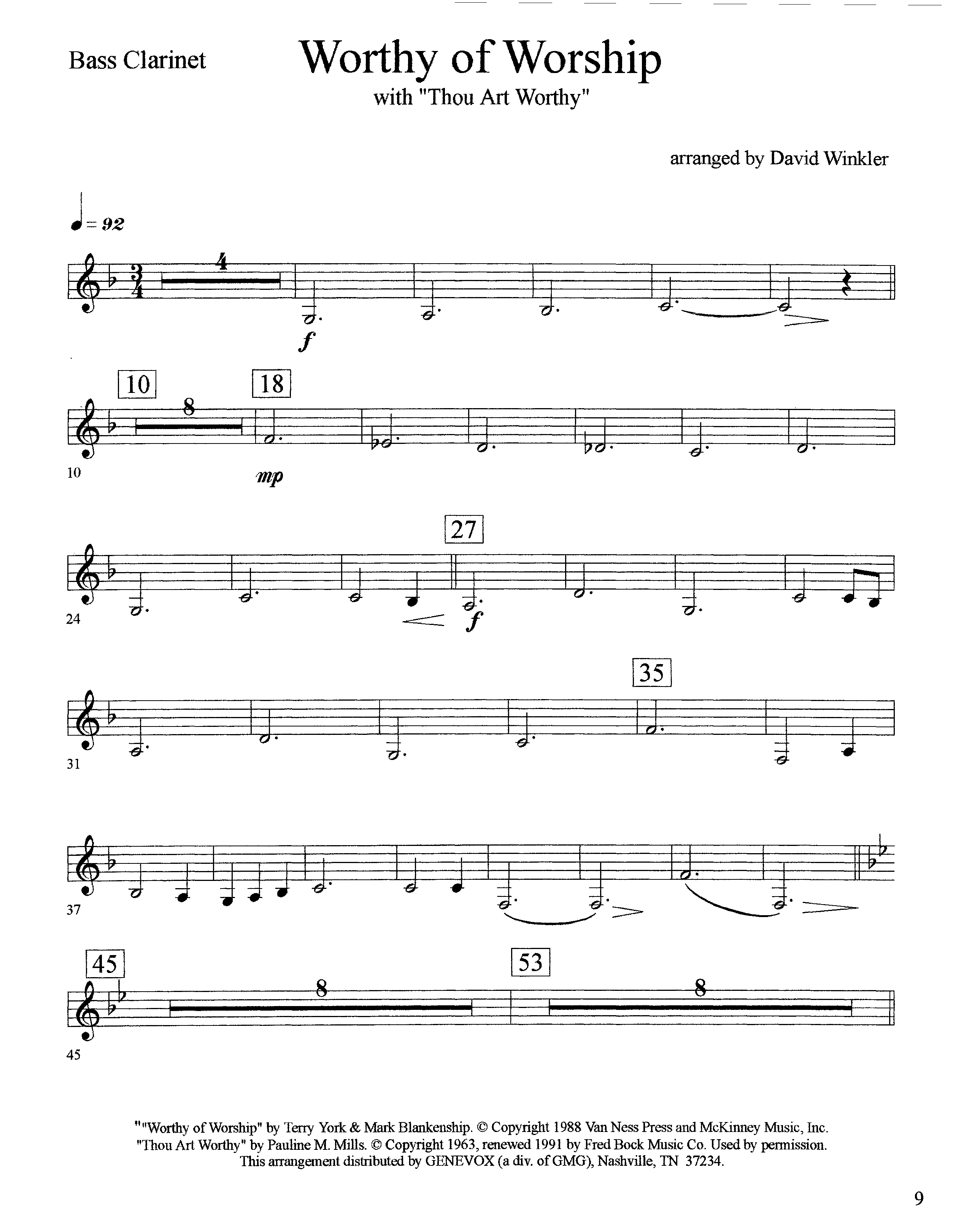 Worthy Of Worship (with Thou Art Worthy) (Instrumental) Bass Clarinet (Lifeway Worship / Arr. David Winkler)