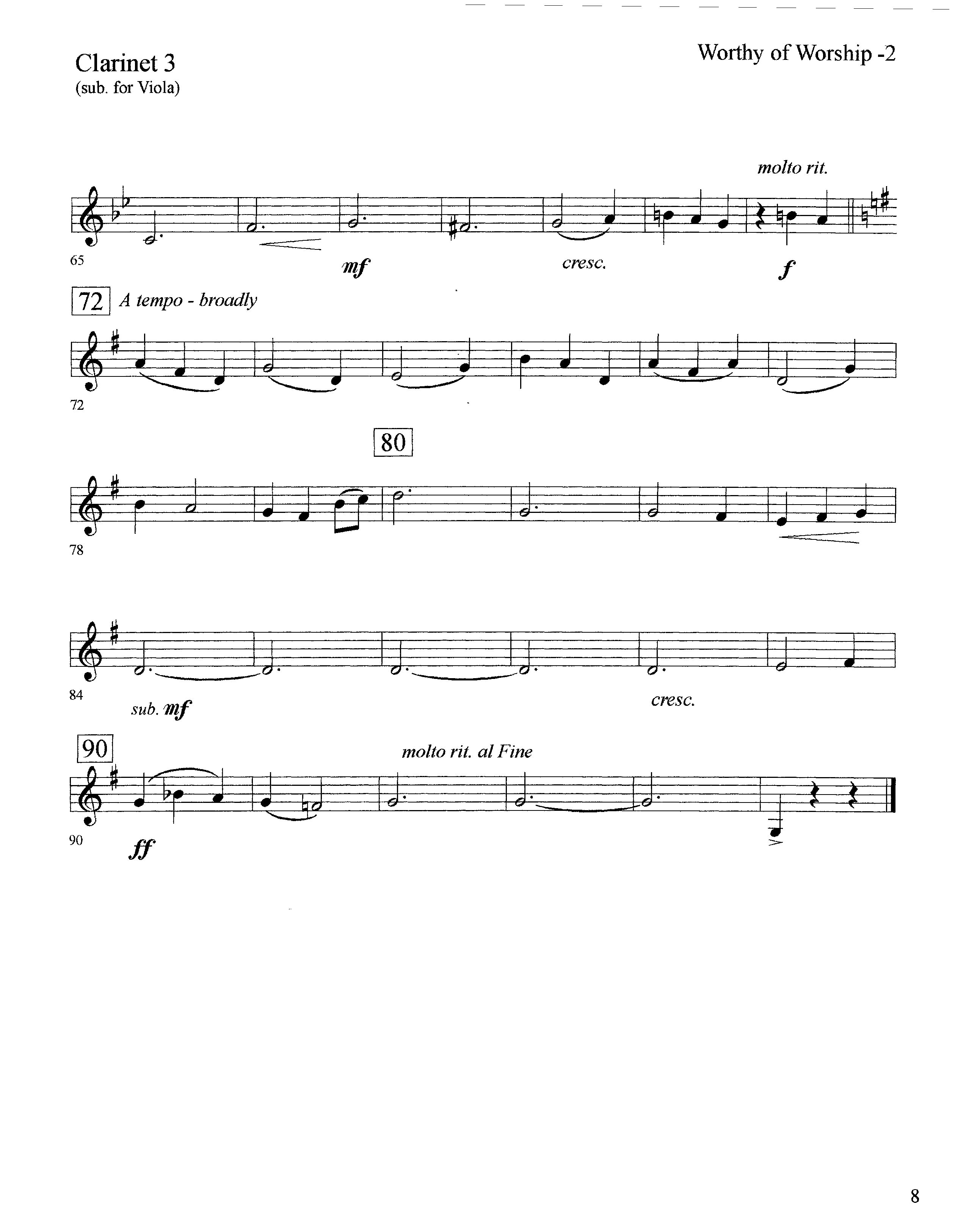Worthy Of Worship (with Thou Art Worthy) (Instrumental) Clarinet 3 (Lifeway Worship / Arr. David Winkler)