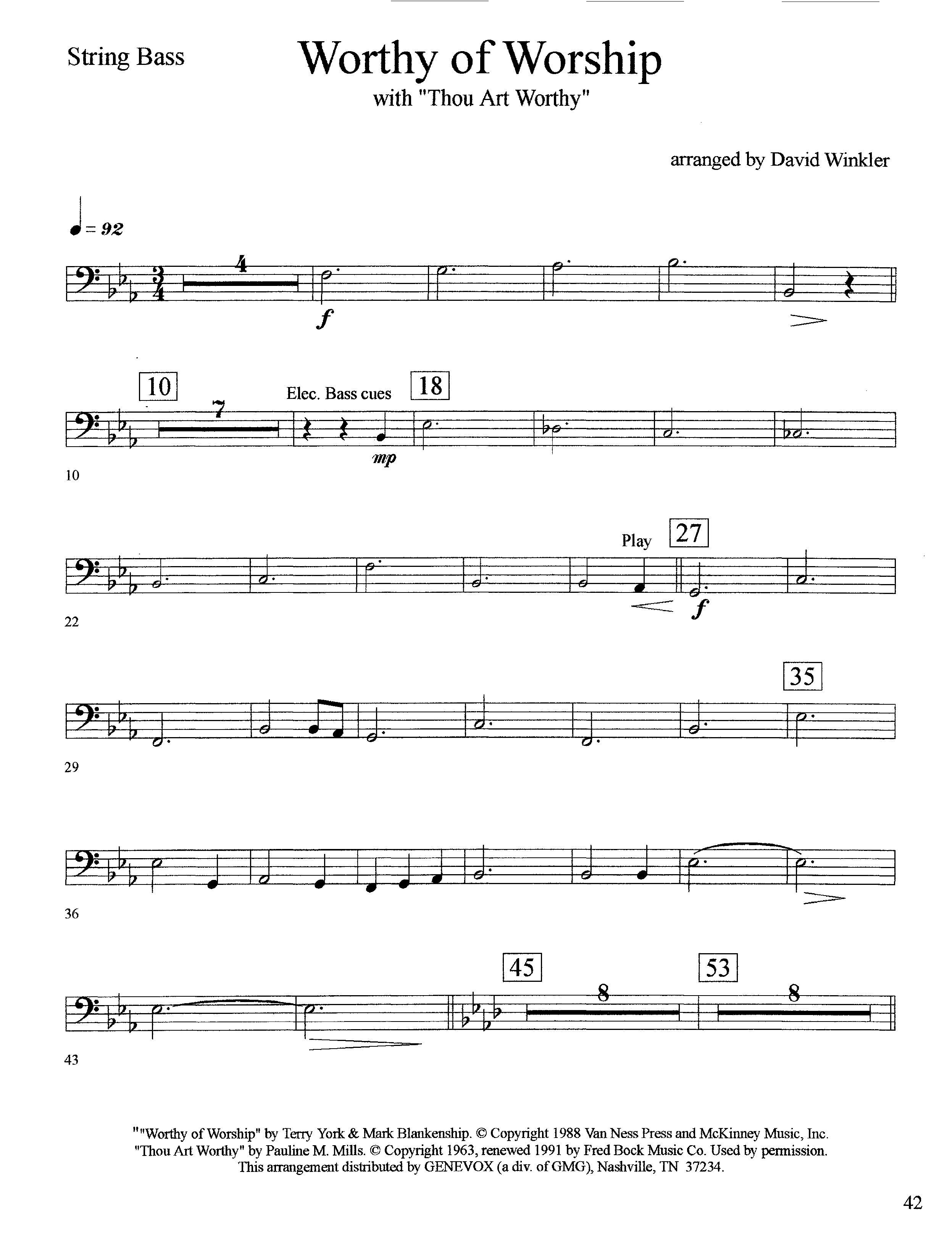 Worthy Of Worship (with Thou Art Worthy) (Instrumental) Double Bass (Lifeway Worship / Arr. David Winkler)