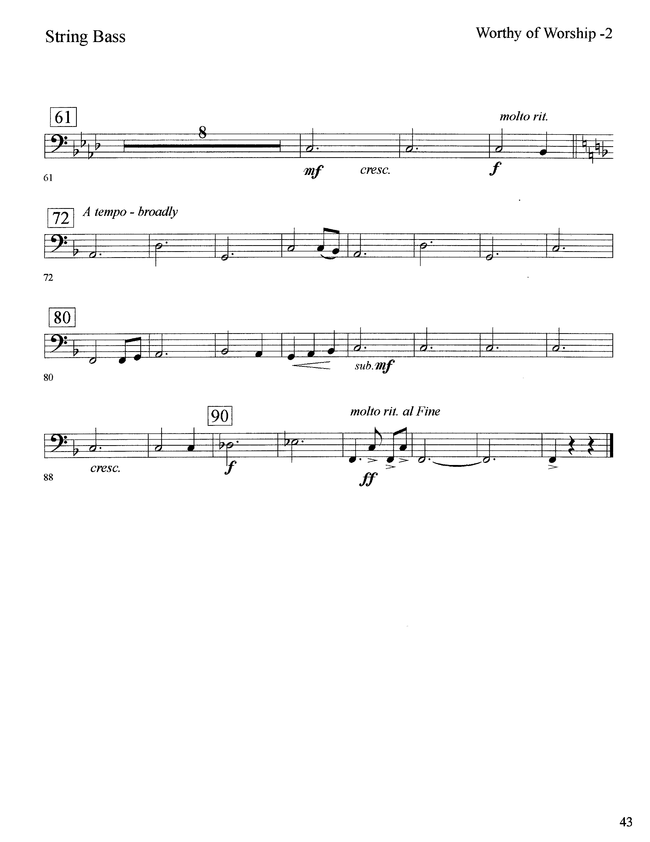 Worthy Of Worship (with Thou Art Worthy) (Instrumental) Double Bass (Lifeway Worship / Arr. David Winkler)