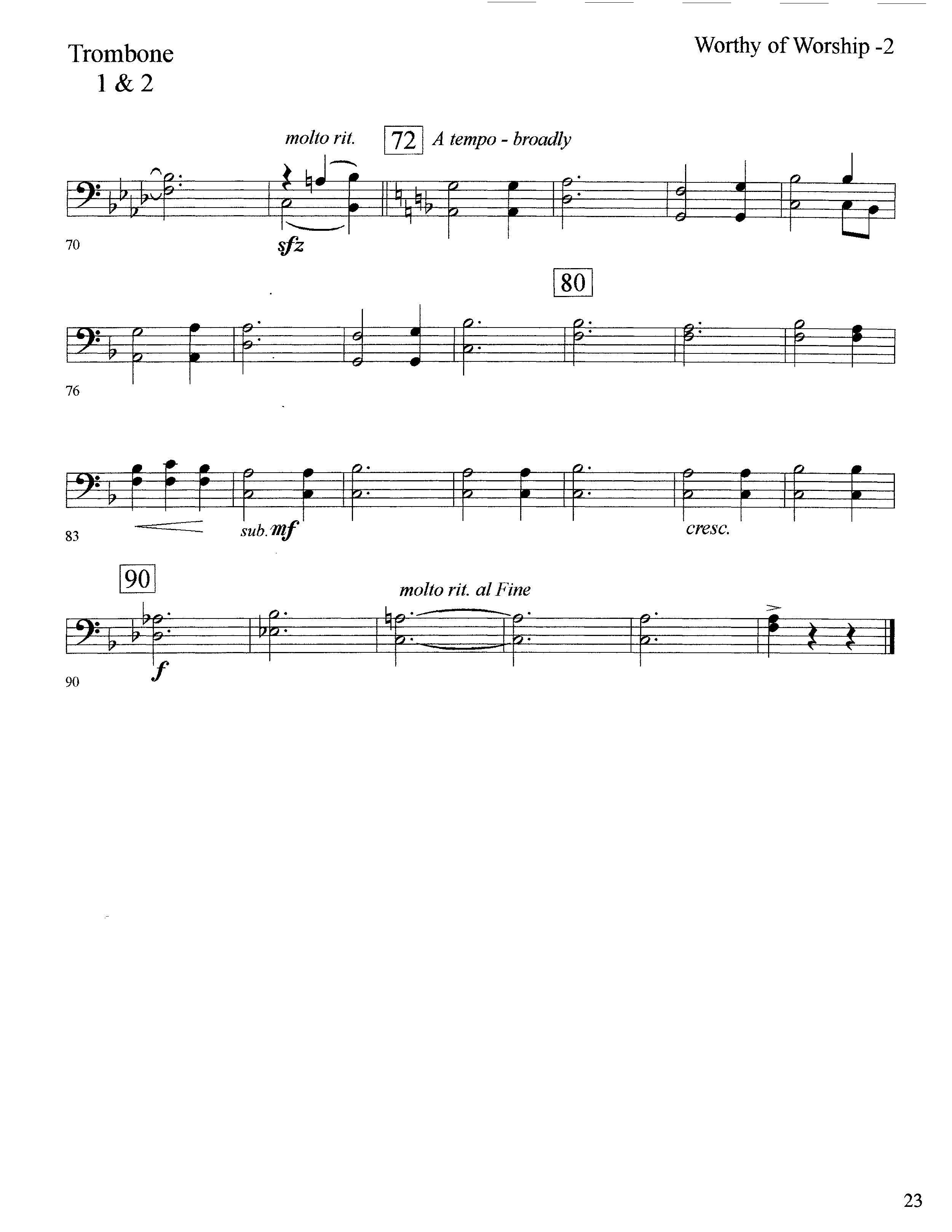 Worthy Of Worship (with Thou Art Worthy) (Instrumental) Trombone 1/2 (Lifeway Worship / Arr. David Winkler)
