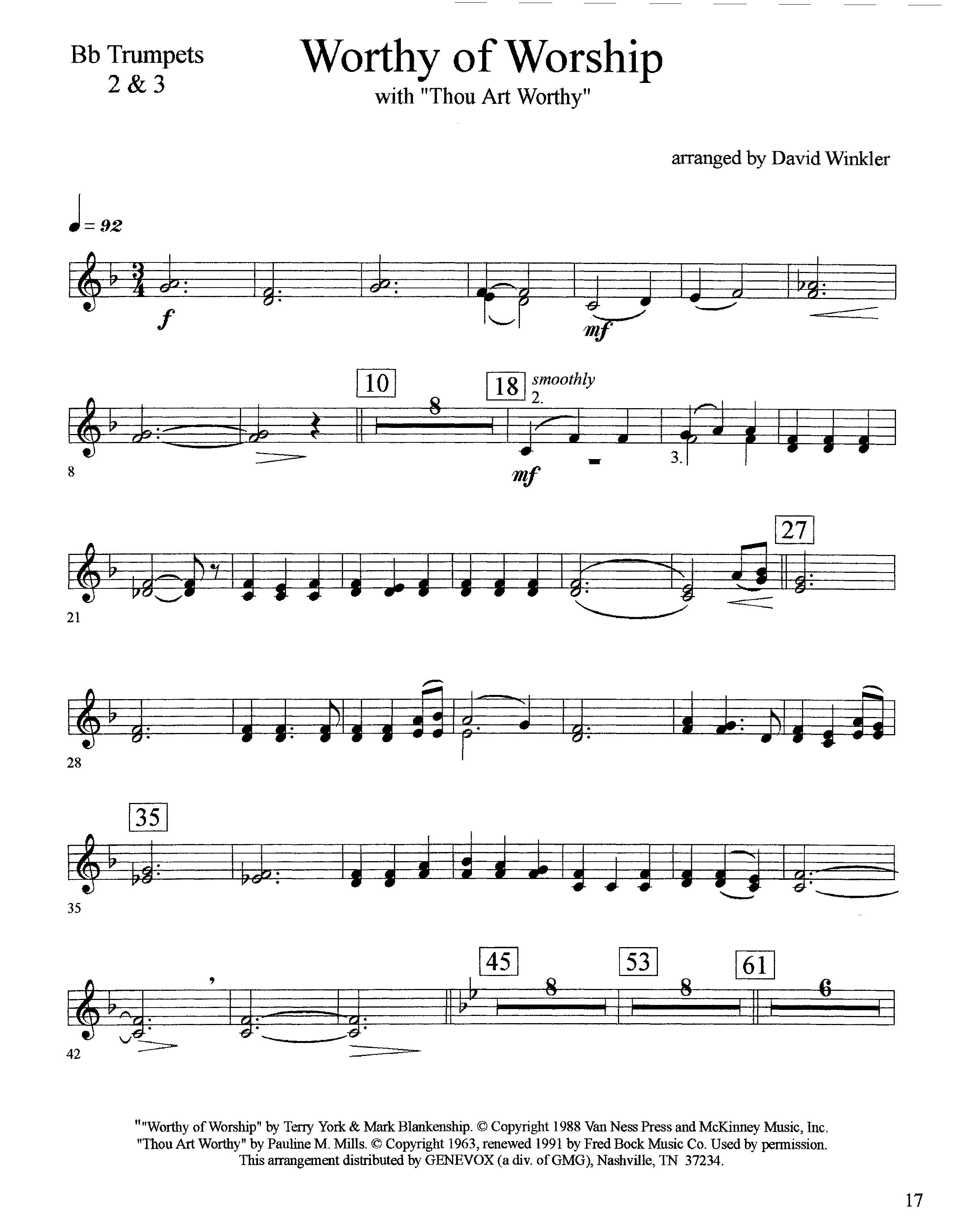 Worthy Of Worship (with Thou Art Worthy) (Instrumental) Trumpet 2/3 (Lifeway Worship / Arr. David Winkler)