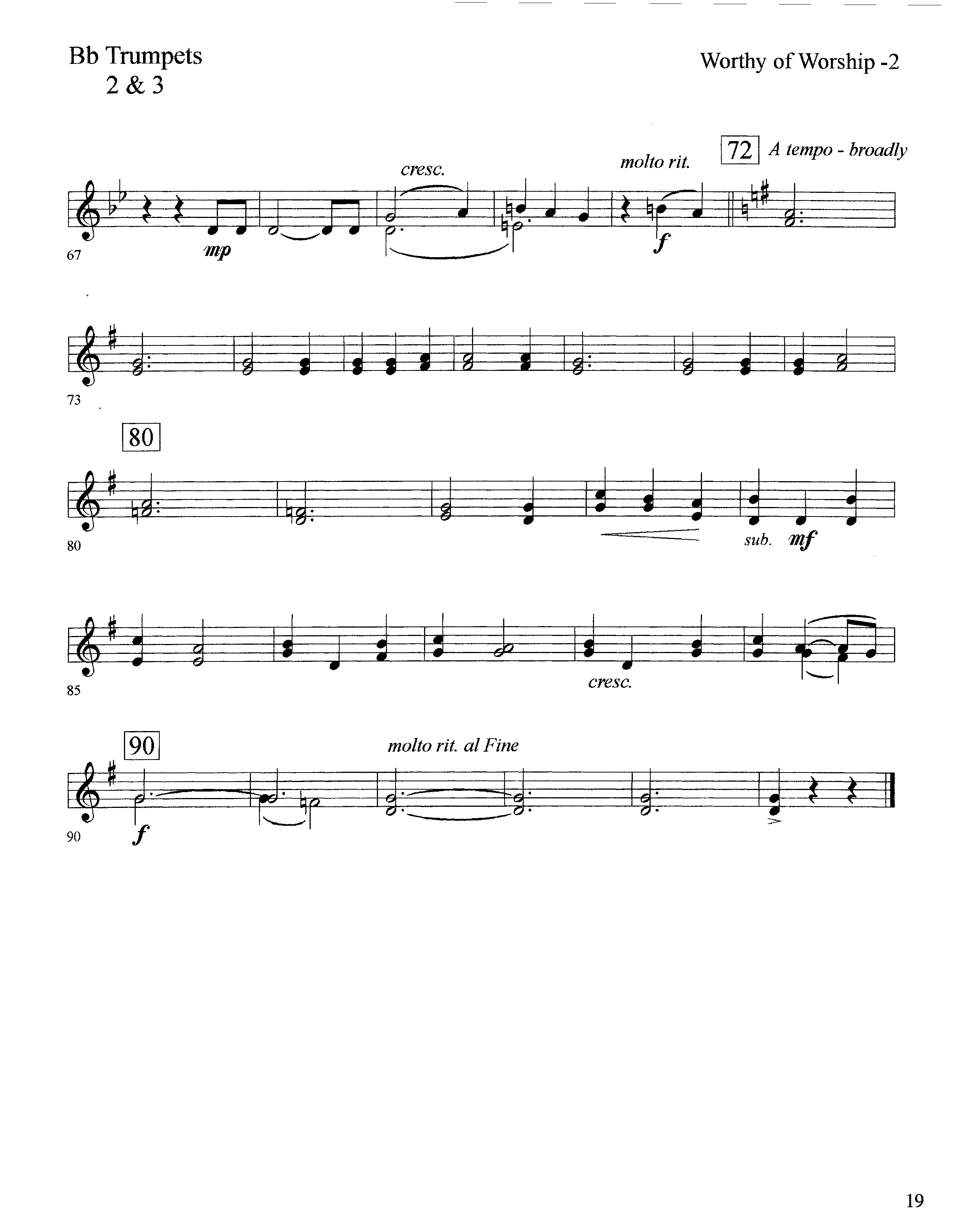 Worthy Of Worship (with Thou Art Worthy) (Instrumental) Trumpet 2/3 (Lifeway Worship / Arr. David Winkler)