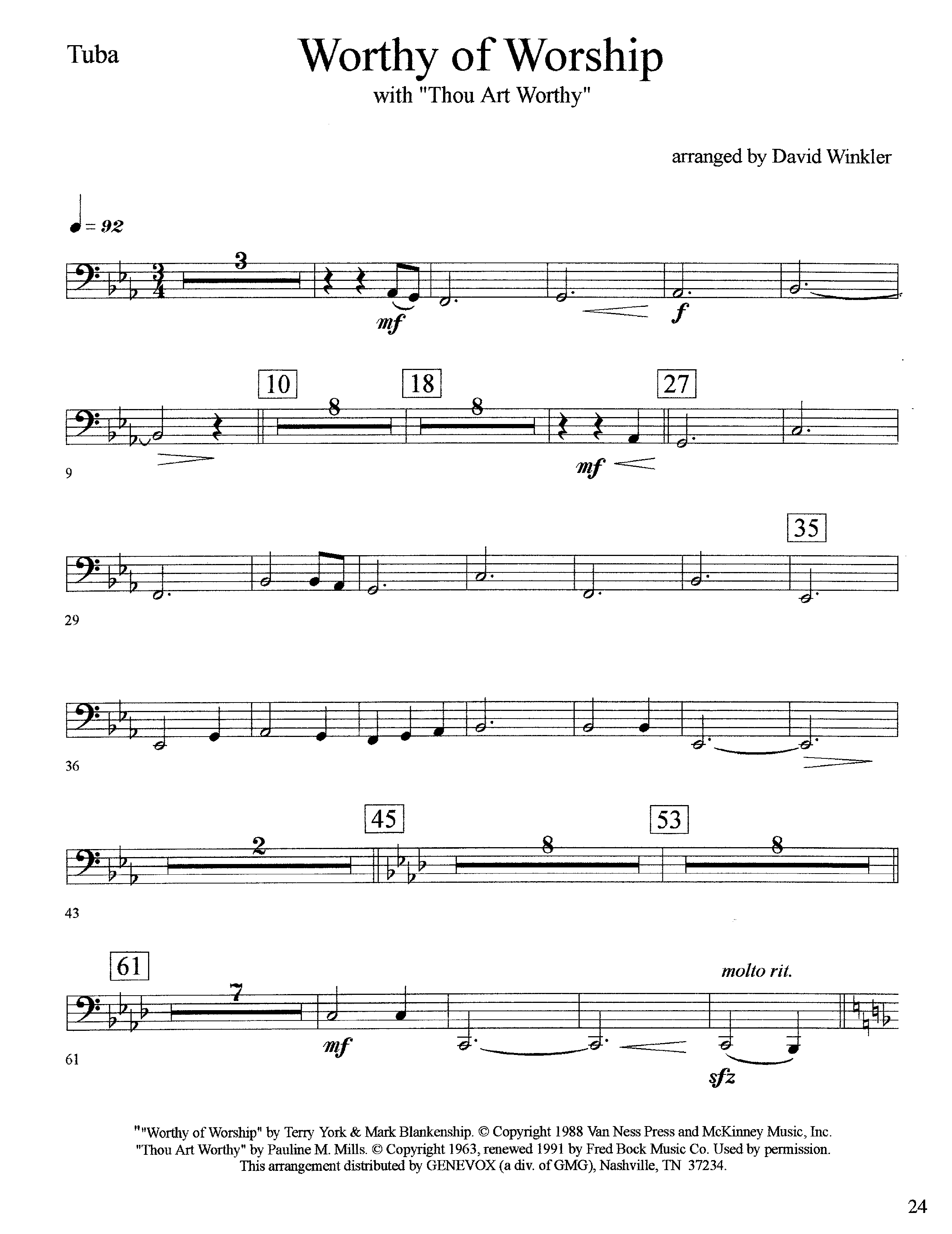 Worthy Of Worship (with Thou Art Worthy) (Instrumental) Tuba (Lifeway Worship / Arr. David Winkler)
