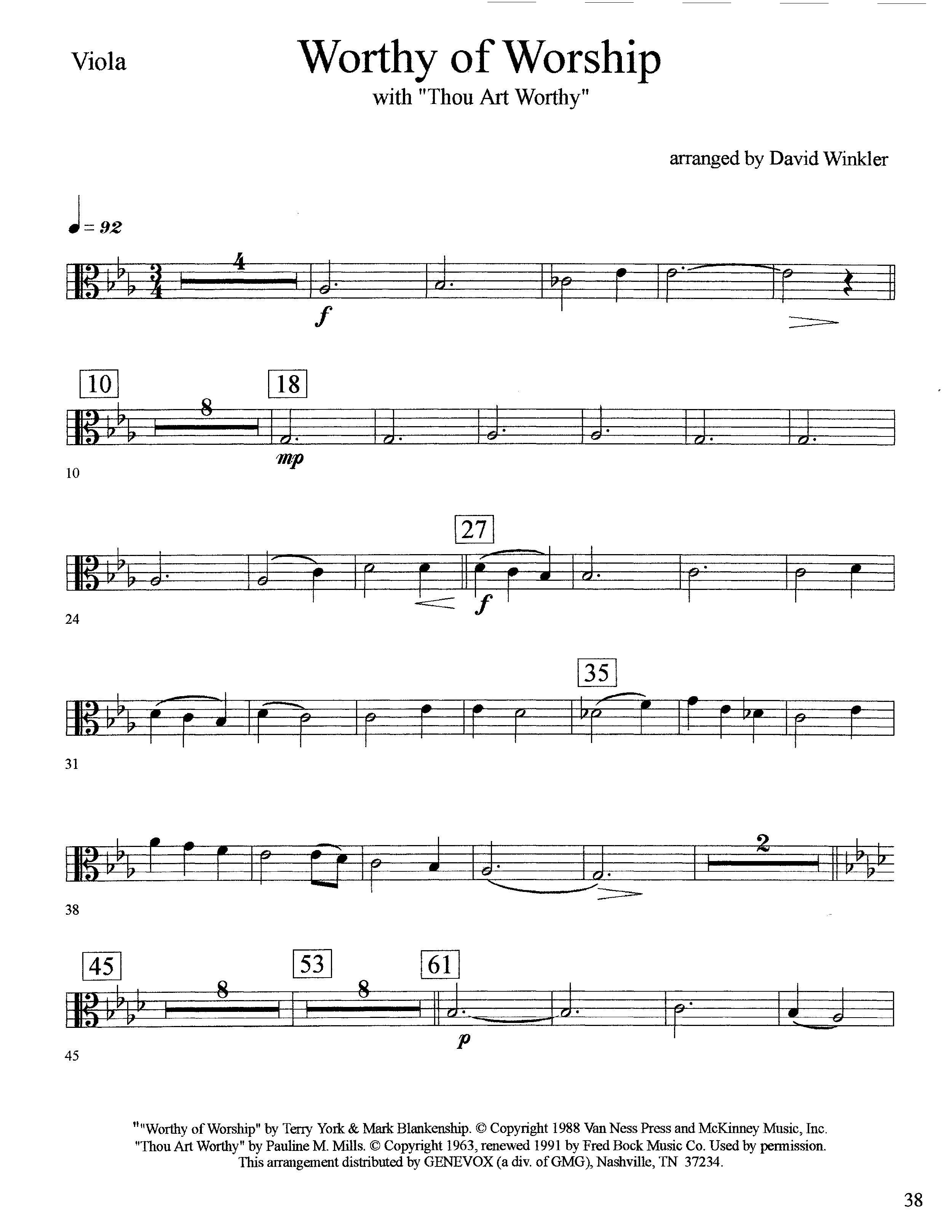 Worthy Of Worship (with Thou Art Worthy) (Instrumental) Viola (Lifeway Worship / Arr. David Winkler)