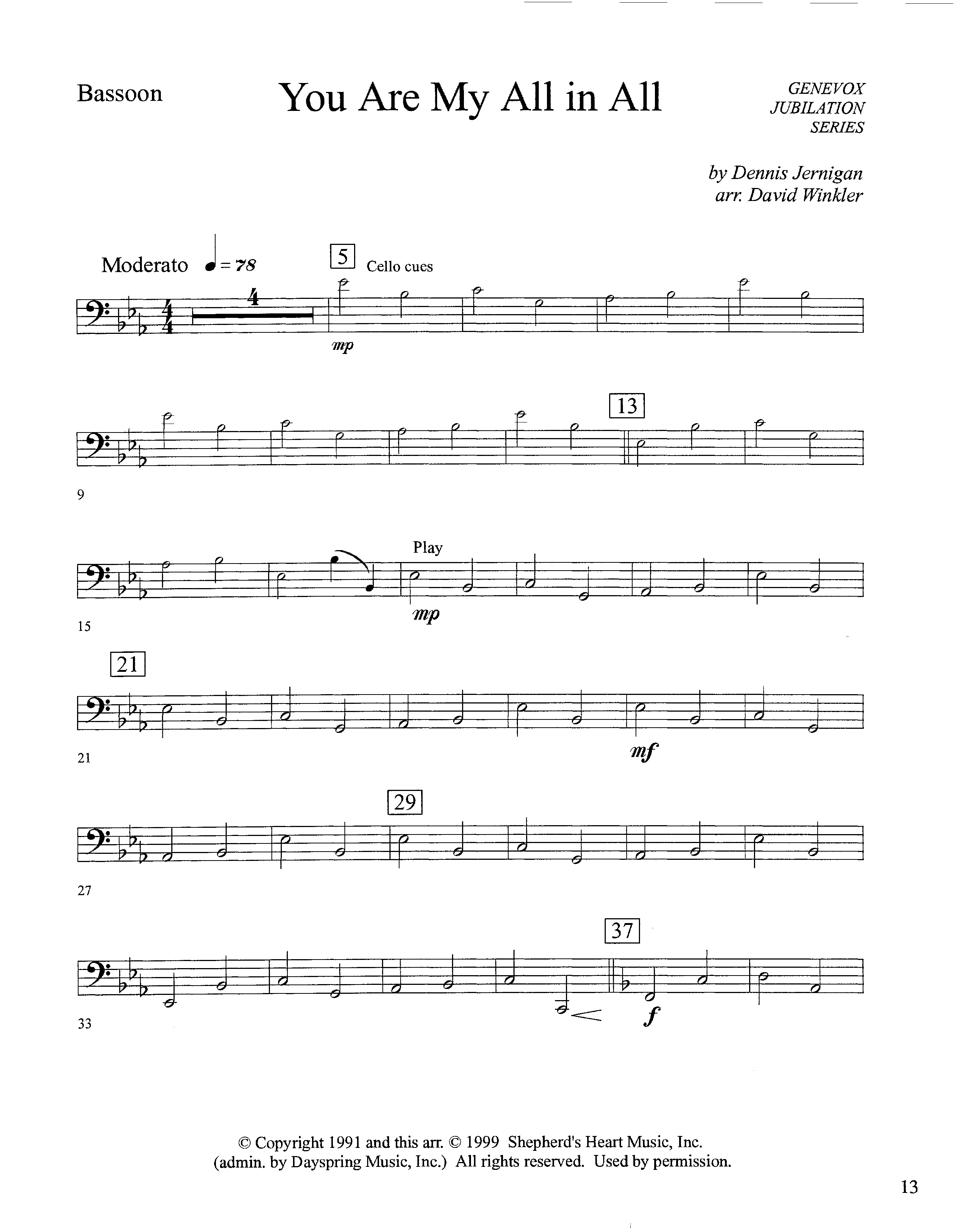 You Are My All In All (Instrumental) Bassoon (Lifeway Worship / Arr. David Winkler)