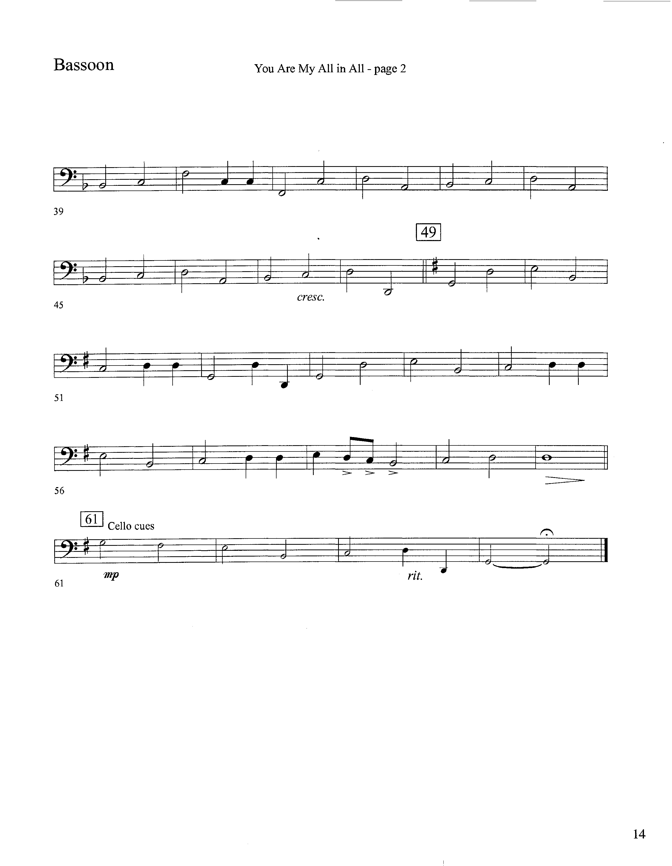 You Are My All In All (Instrumental) Bassoon (Lifeway Worship / Arr. David Winkler)