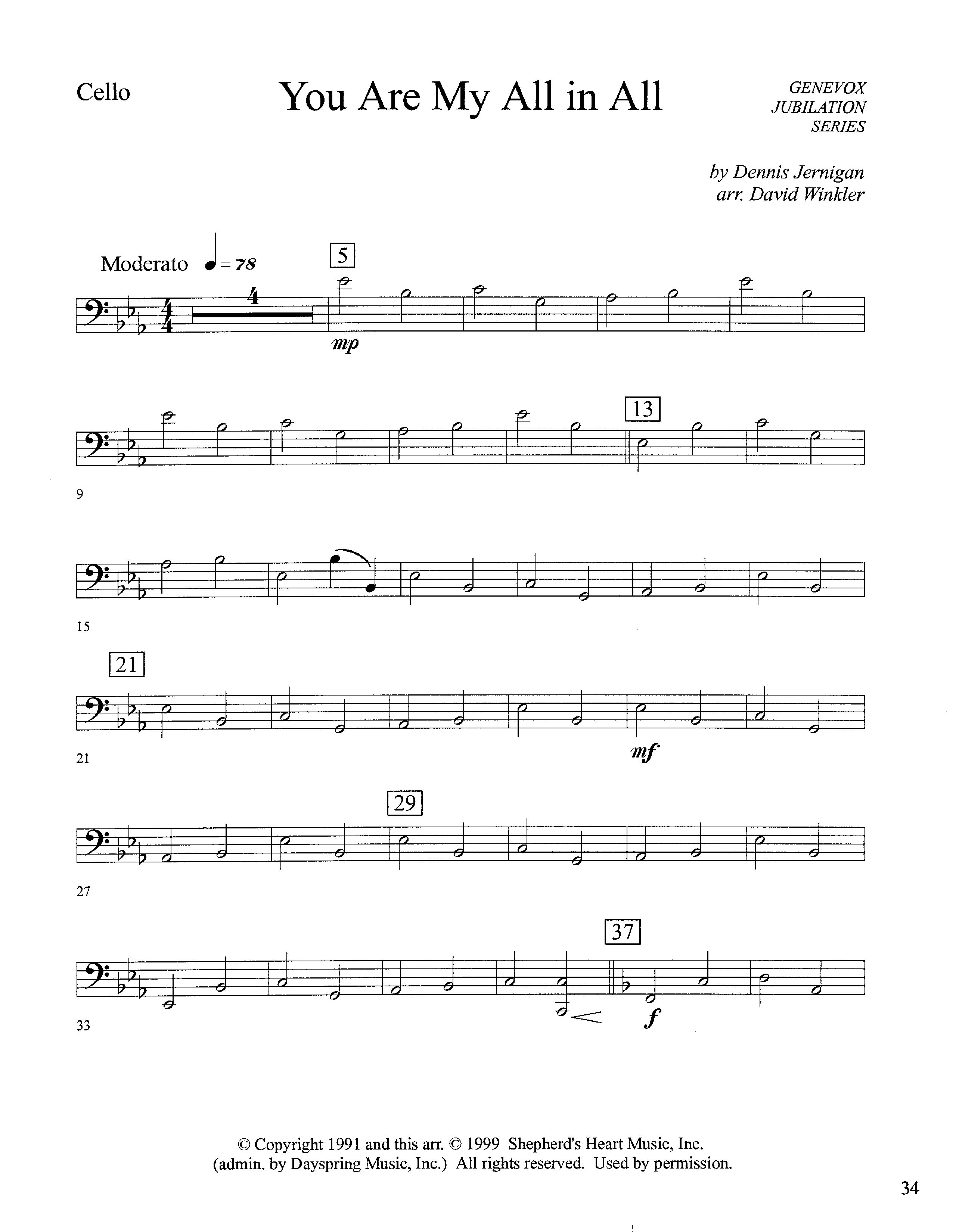 You Are My All In All (Instrumental) Cello (Lifeway Worship / Arr. David Winkler)