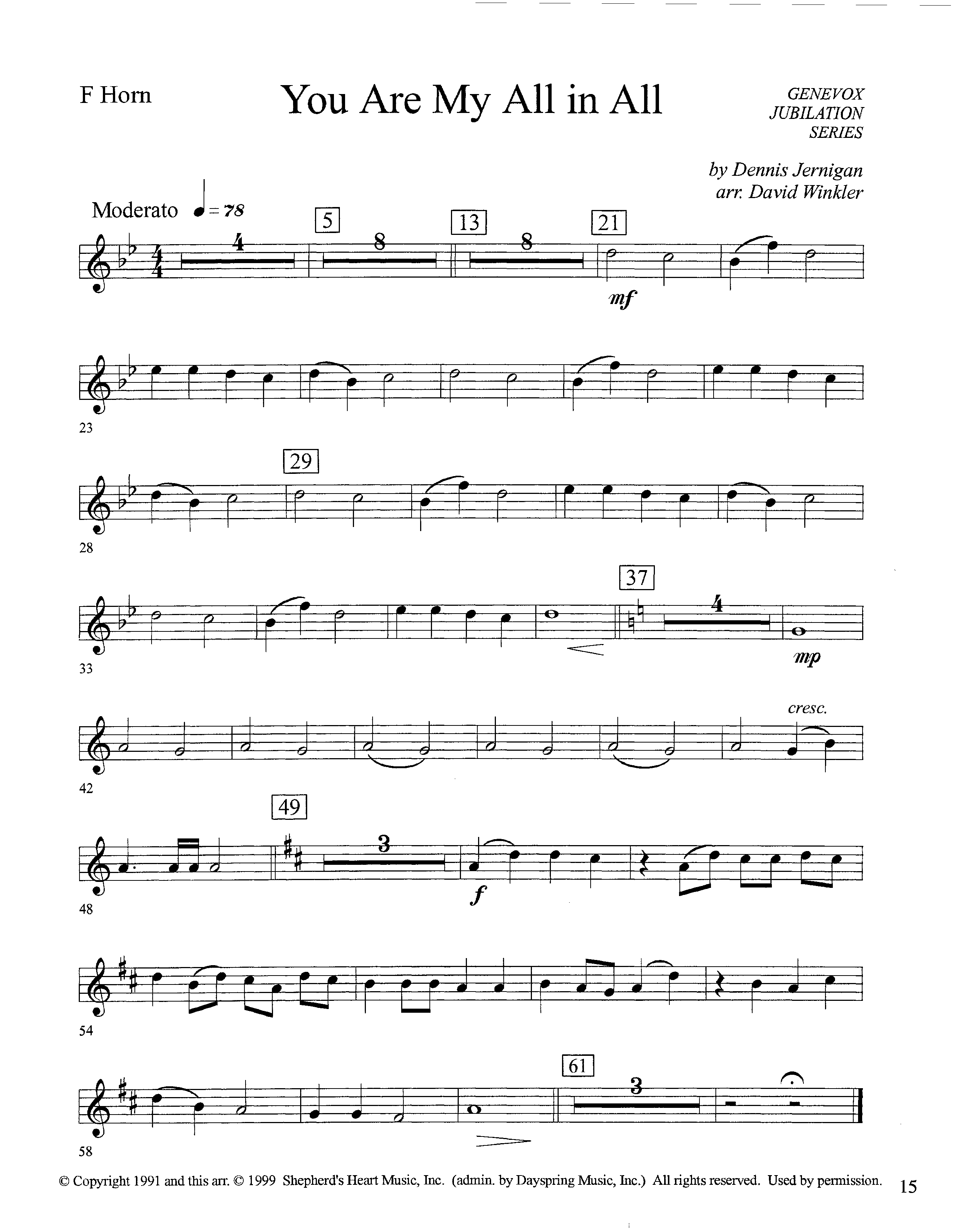 You Are My All In All (Instrumental) French Horn (Lifeway Worship / Arr. David Winkler)