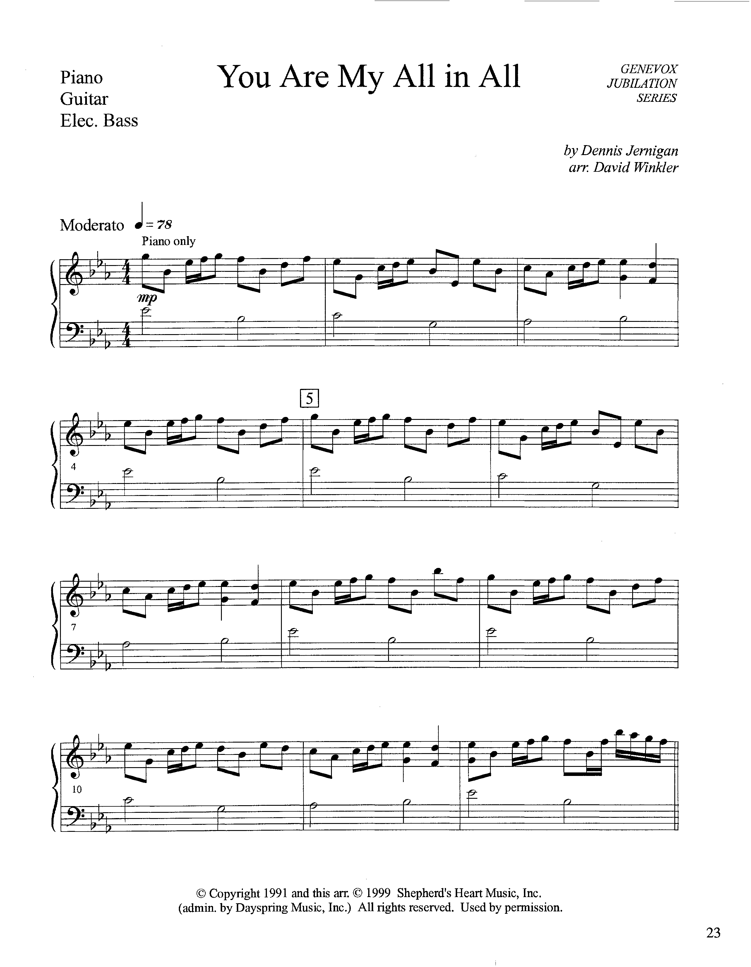 You Are My All In All (Instrumental) Piano Sheet (Lifeway Worship / Arr. David Winkler)