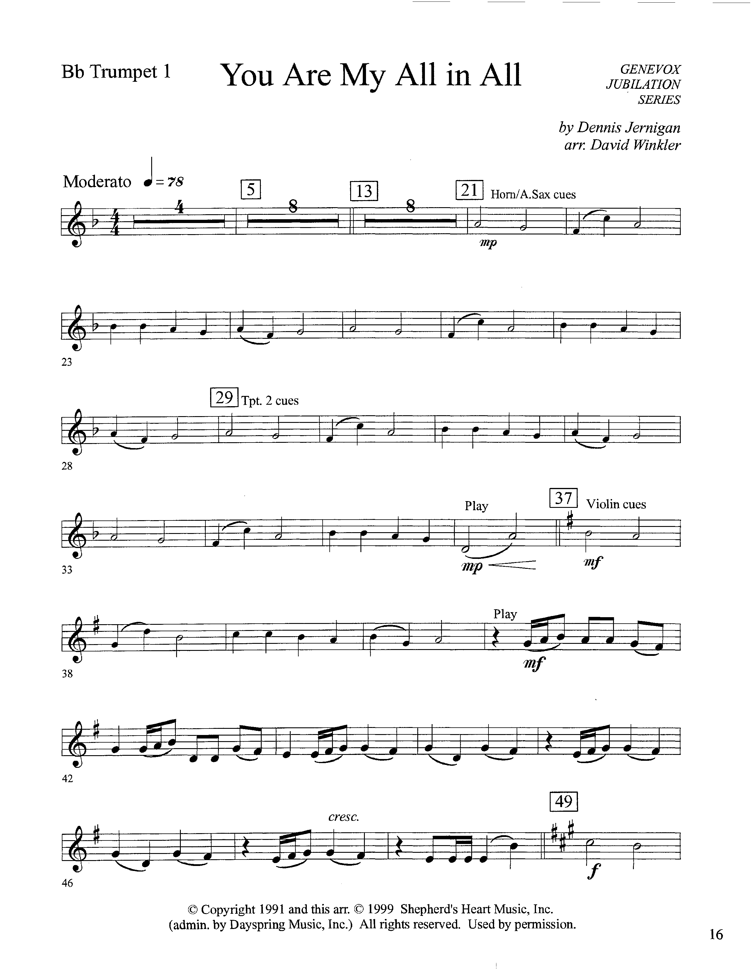 You Are My All In All (Instrumental) Trumpet 1 (Lifeway Worship / Arr. David Winkler)