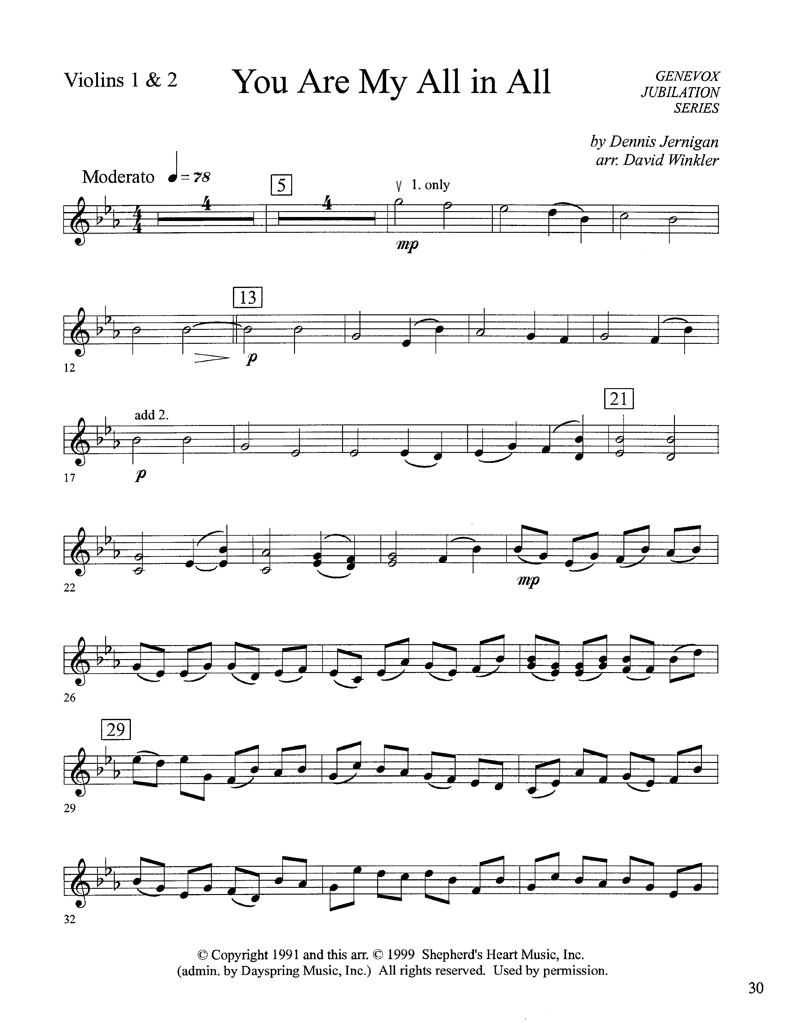 You Are My All In All (Instrumental) Violin 1/2 (Lifeway Worship / Arr. David Winkler)