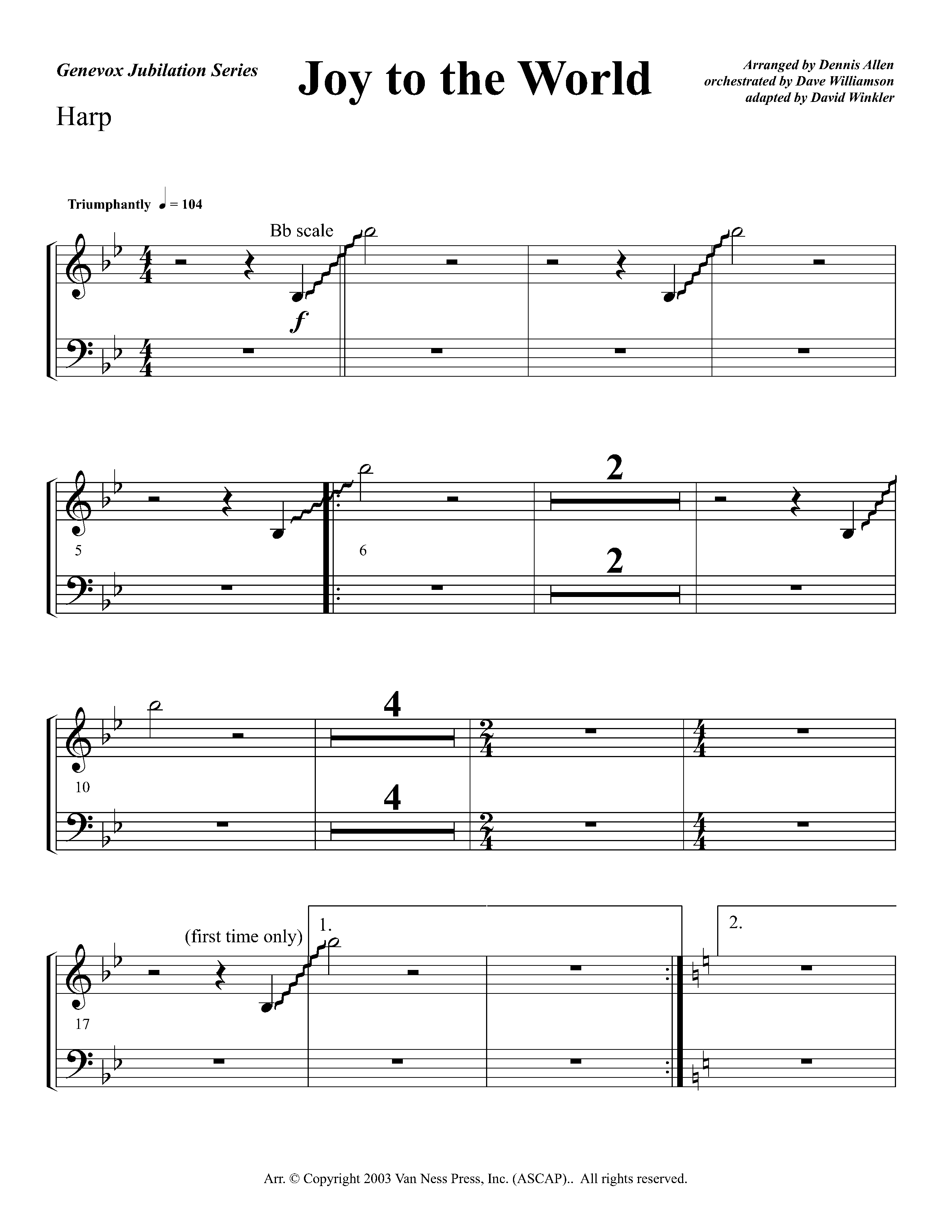 Joy To The World Overture (Instrumental) Harp (Lifeway Worship / Arr. Dennis Allen / Orch. Dave Williamson / Orch. David Winkler)