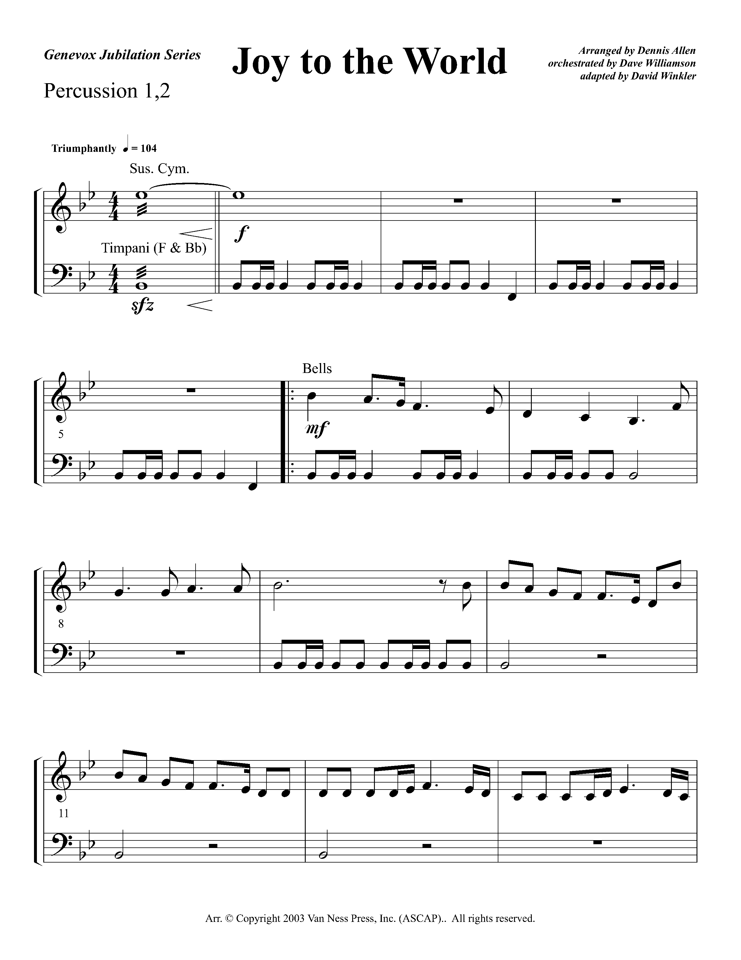 Joy To The World Overture (Instrumental) Percussion 1/2 (Lifeway Worship / Arr. Dennis Allen / Orch. Dave Williamson / Orch. David Winkler)