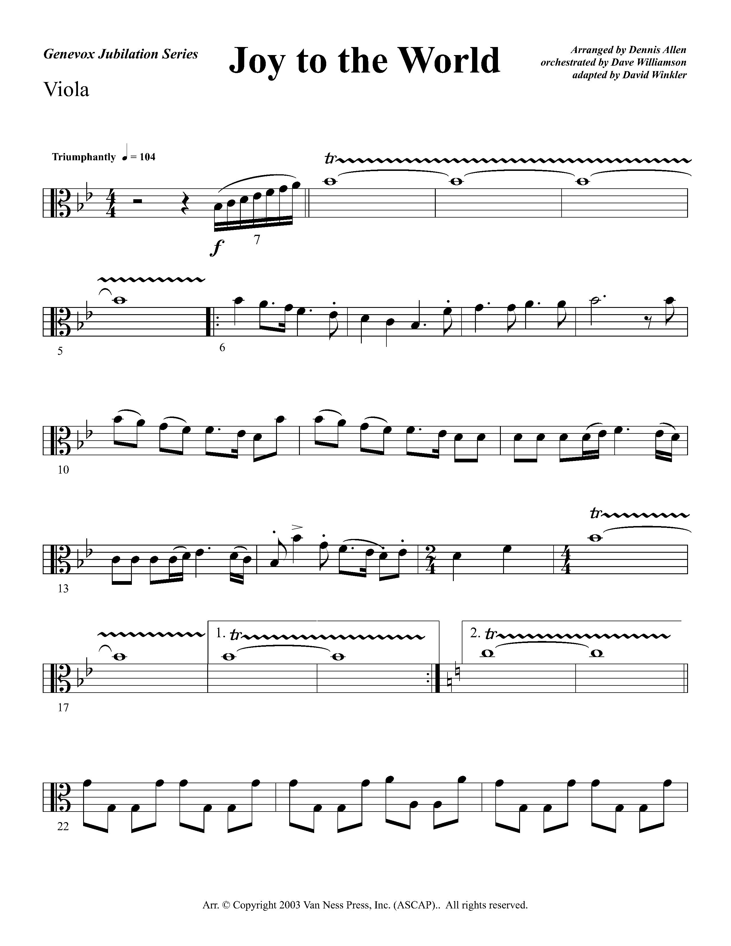 Joy To The World Overture (Instrumental) Viola (Lifeway Worship / Arr. Dennis Allen / Orch. Dave Williamson / Orch. David Winkler)