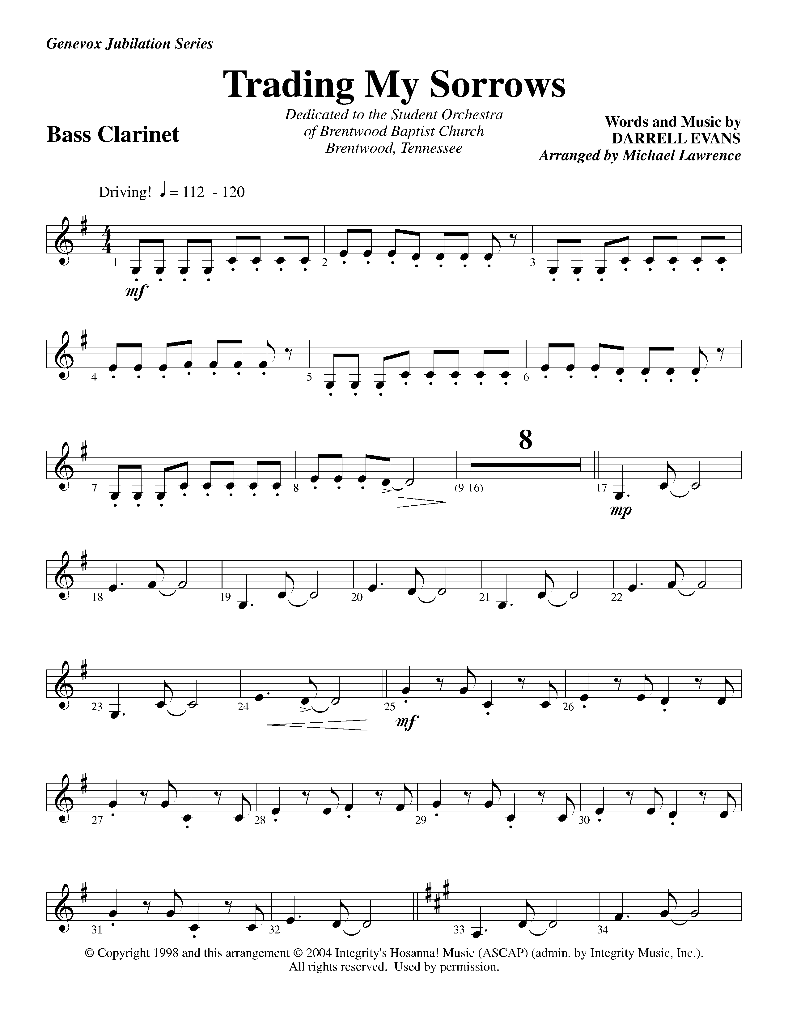 Trading My Sorrows (Instrumental) Bass Clarinet (Lifeway Worship / Arr. Michael Lawrence)