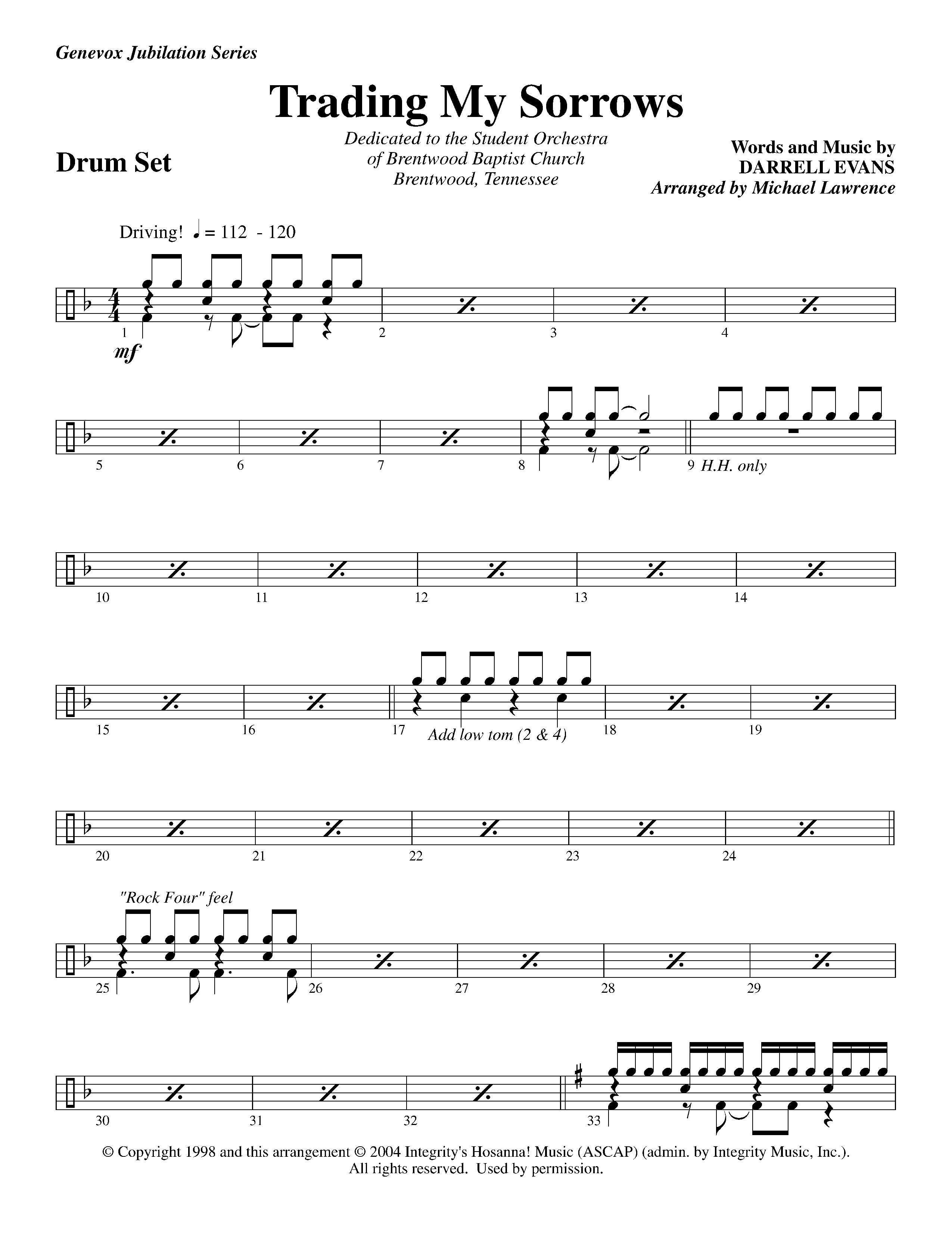 Trading My Sorrows (Instrumental) Drum Set (Lifeway Worship / Arr. Michael Lawrence)