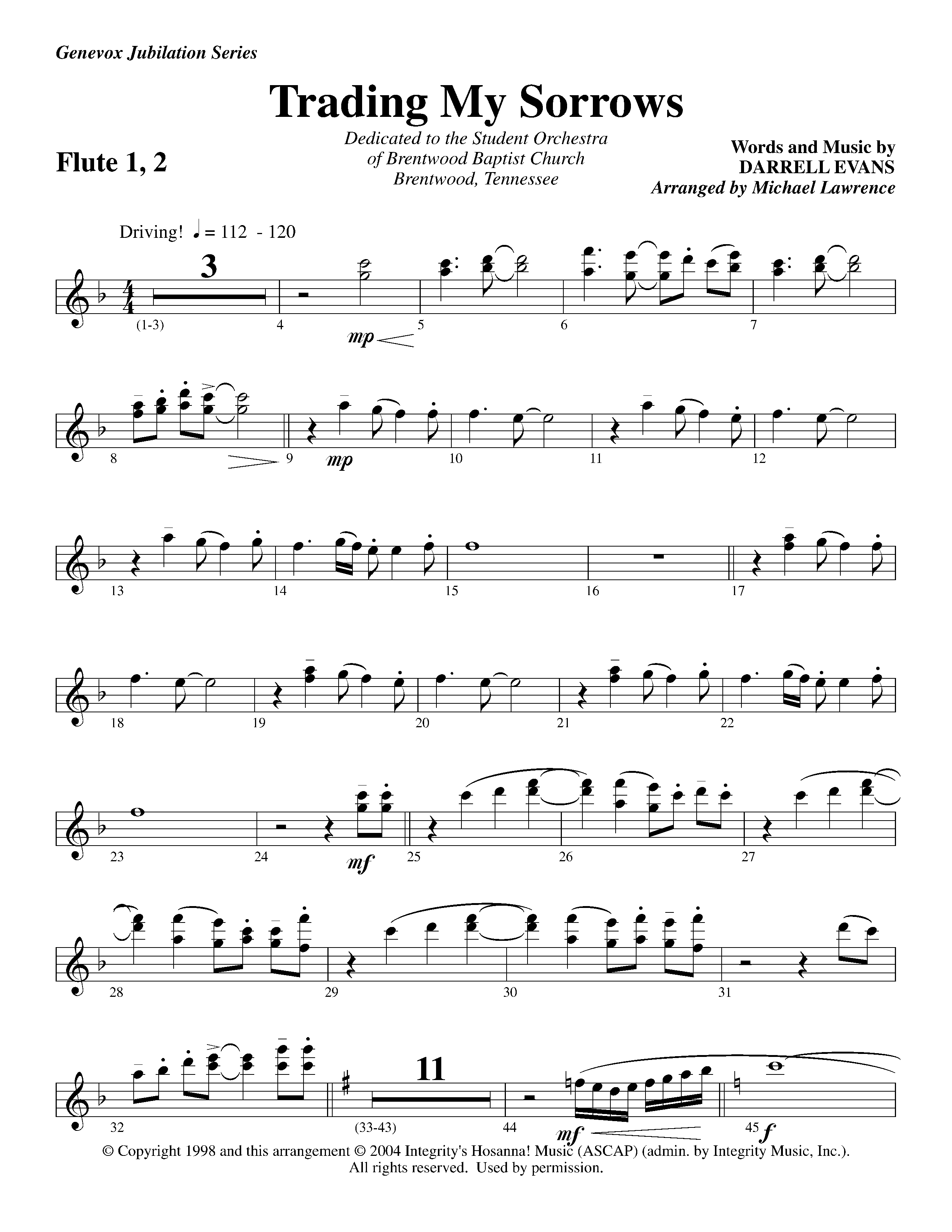 Trading My Sorrows (Instrumental) Flute 1/2 (Lifeway Worship / Arr. Michael Lawrence)