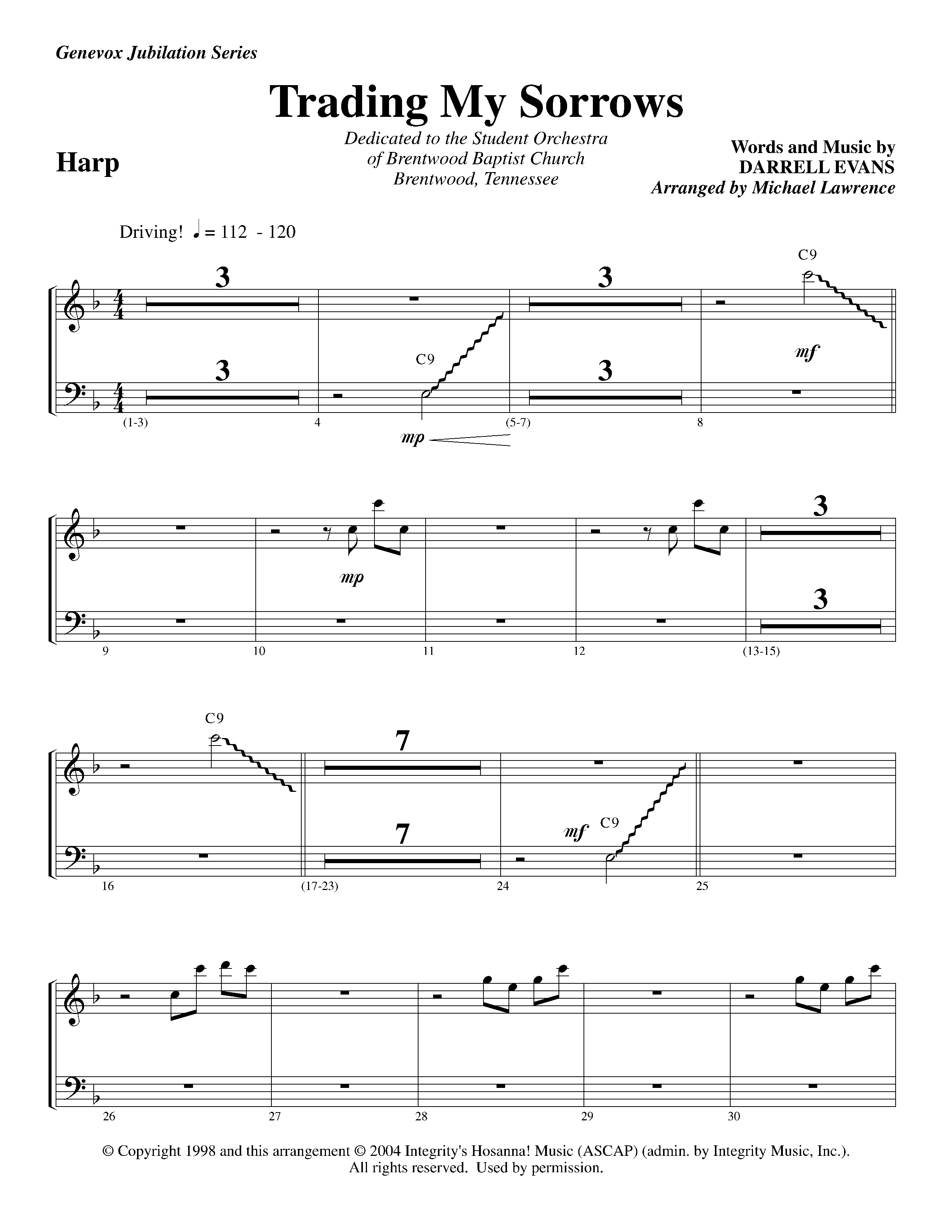 Trading My Sorrows (Instrumental) Harp (Lifeway Worship / Arr. Michael Lawrence)