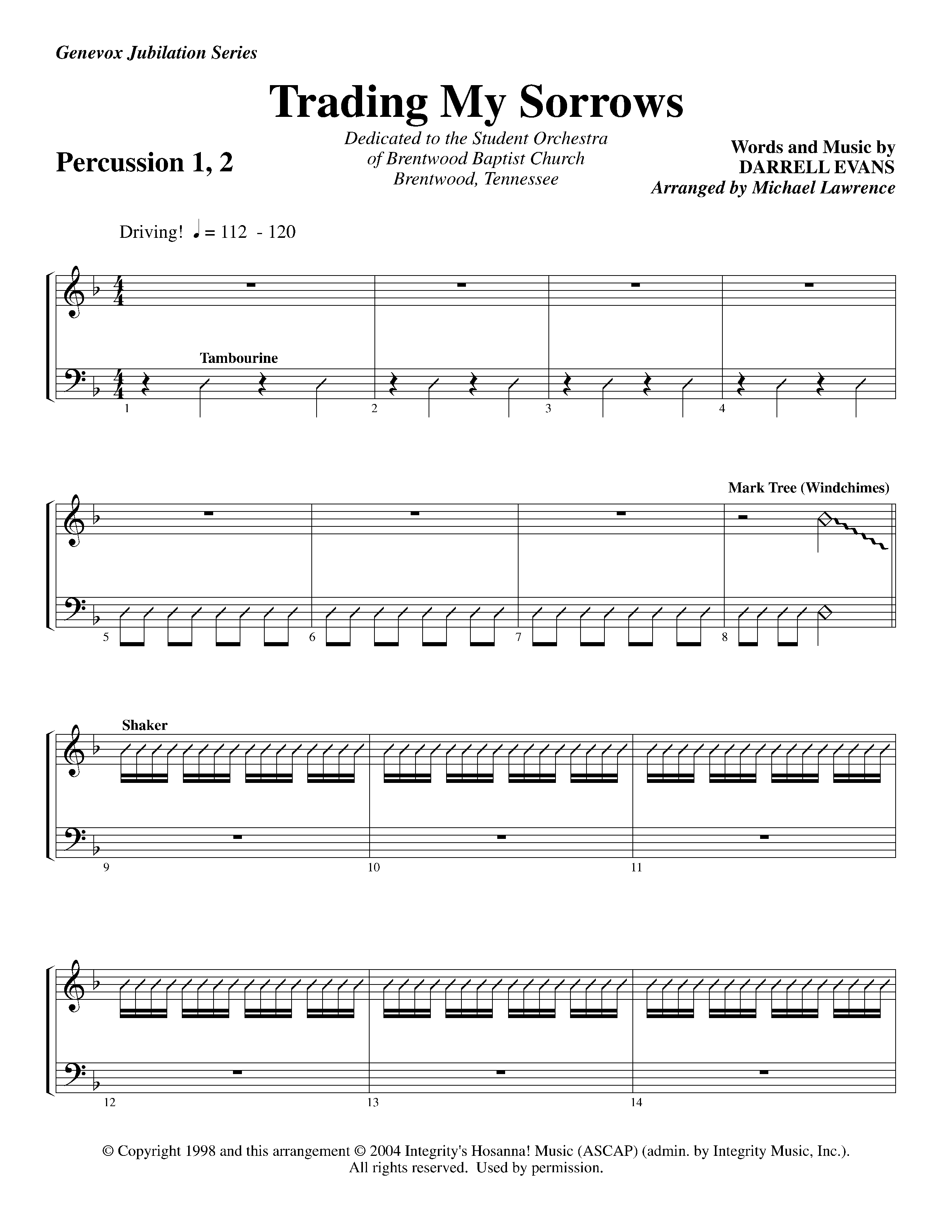 Trading My Sorrows (Instrumental) Percussion 1/2 (Lifeway Worship / Arr. Michael Lawrence)