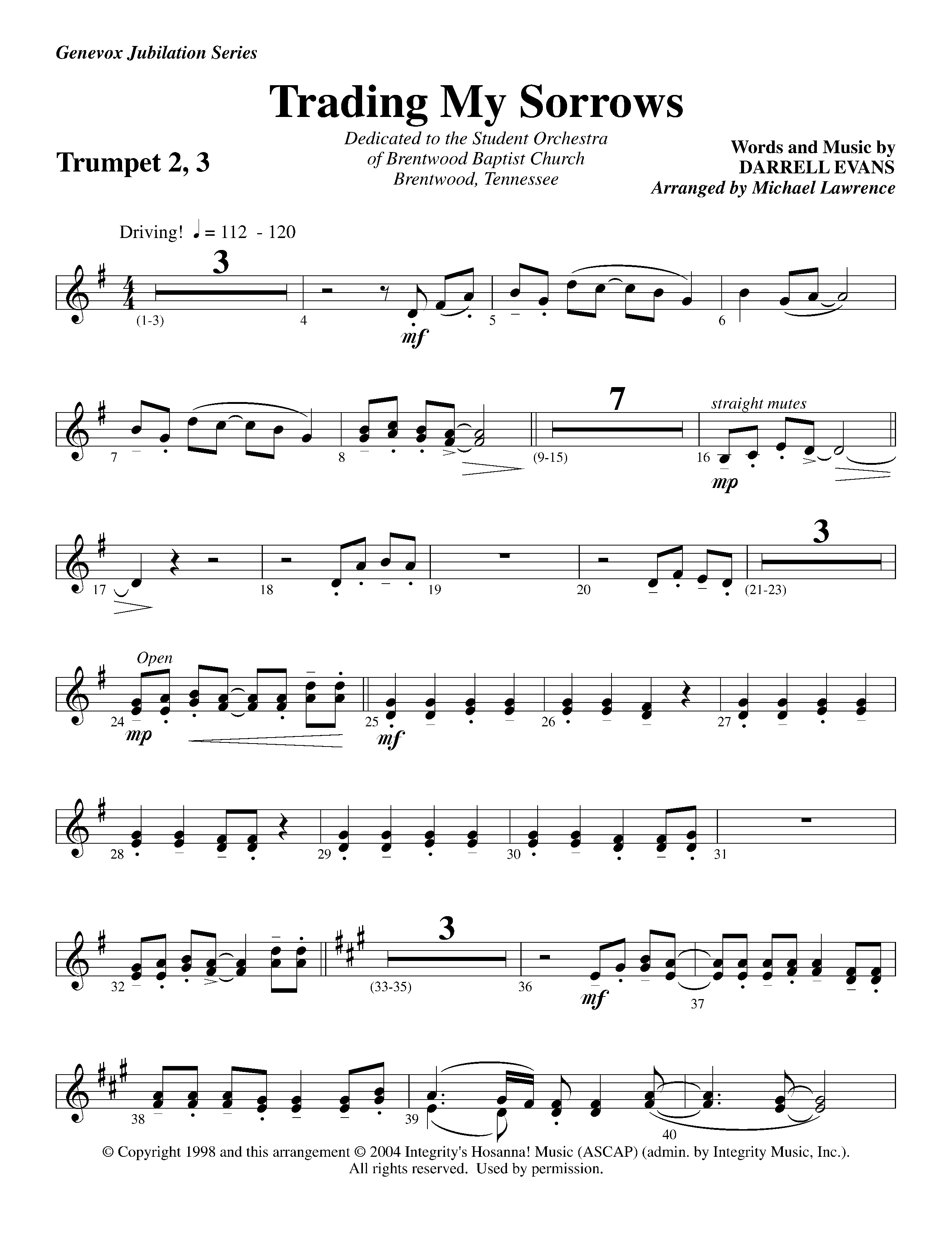 Trading My Sorrows (Instrumental) Trumpet 2/3 (Lifeway Worship / Arr. Michael Lawrence)