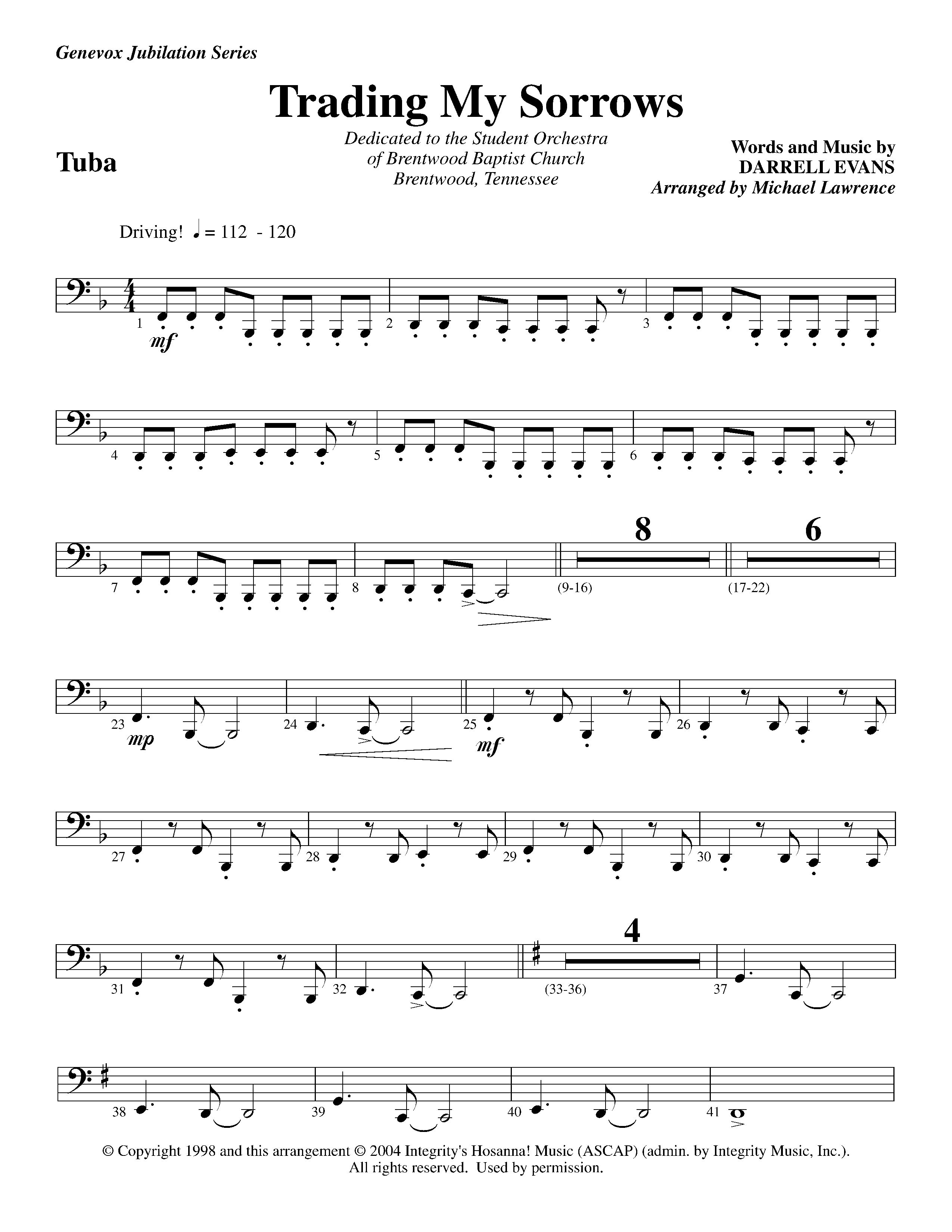Trading My Sorrows (Instrumental) Tuba (Lifeway Worship / Arr. Michael Lawrence)