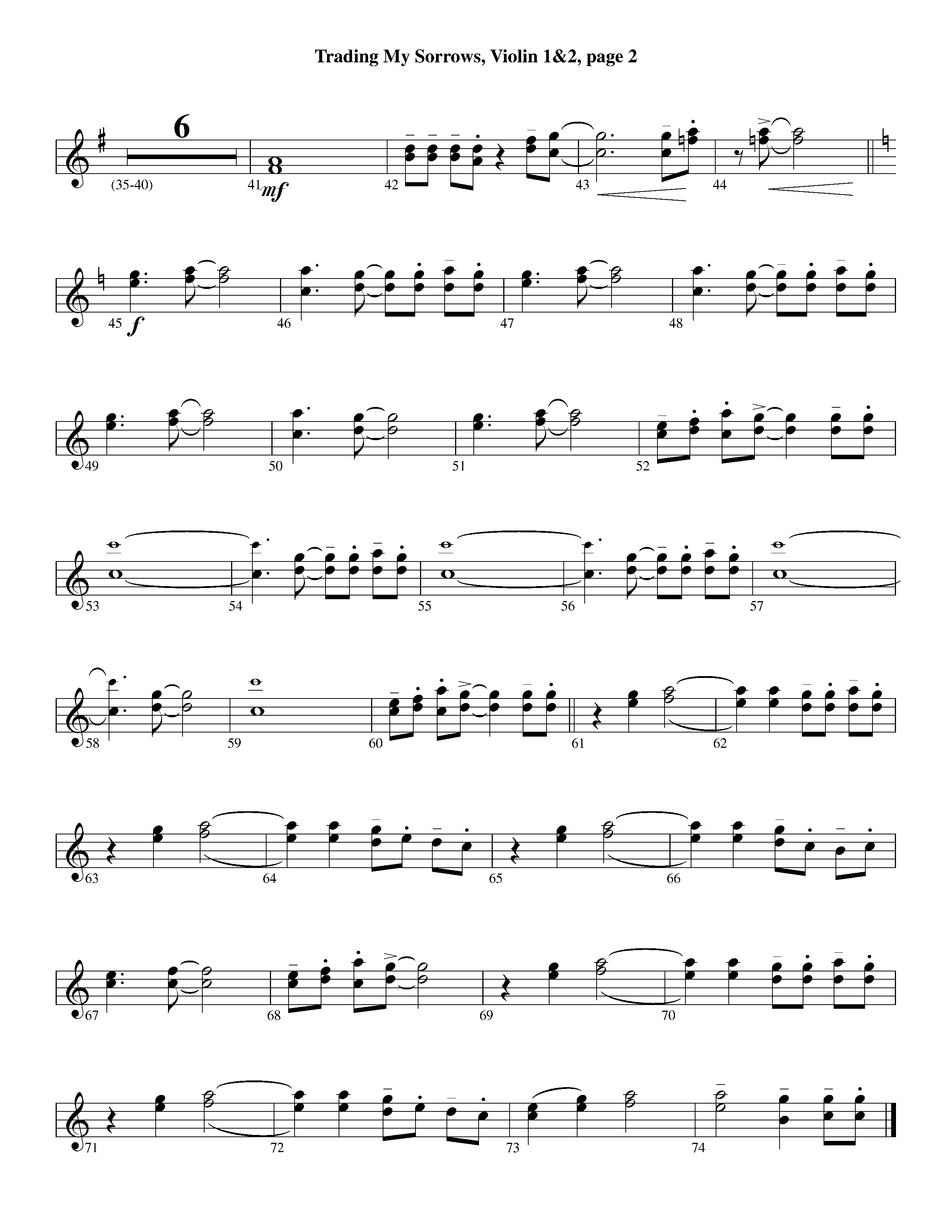 Trading My Sorrows (Instrumental) Violin 1/2 (Lifeway Worship / Arr. Michael Lawrence)